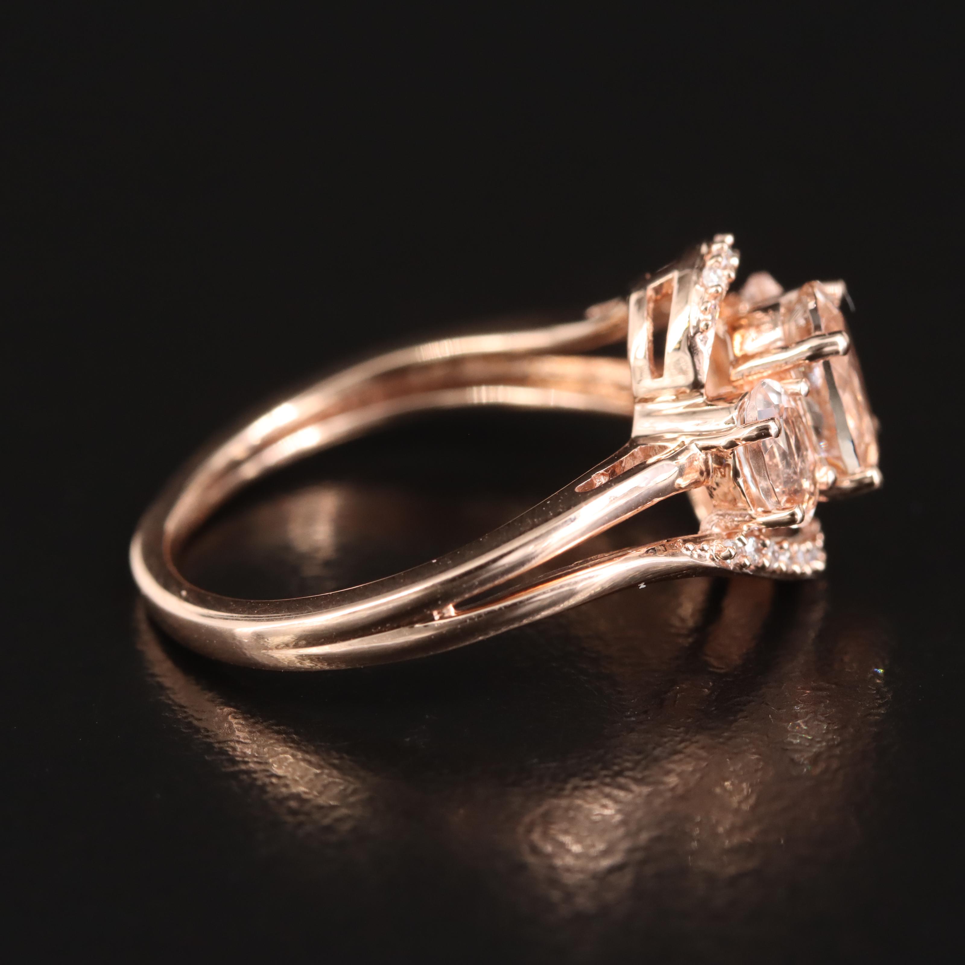 10K Rose Gold Morganite and Diamond Ring