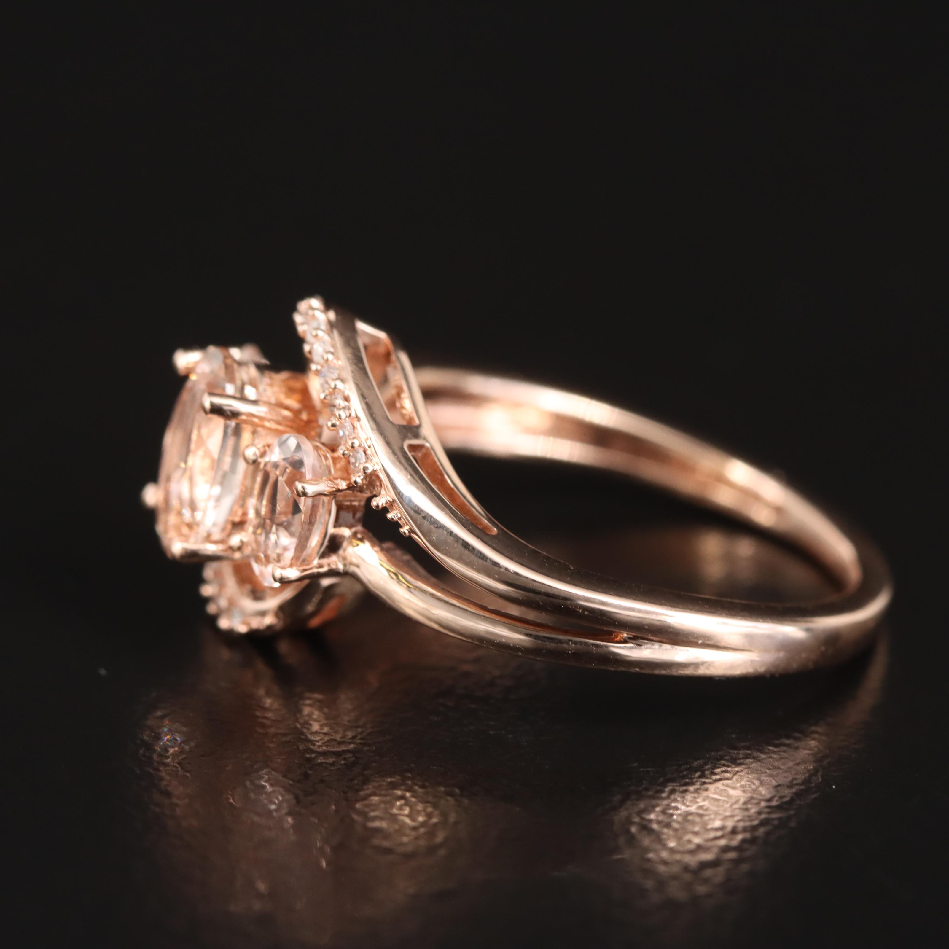 10K Rose Gold Morganite and Diamond Ring