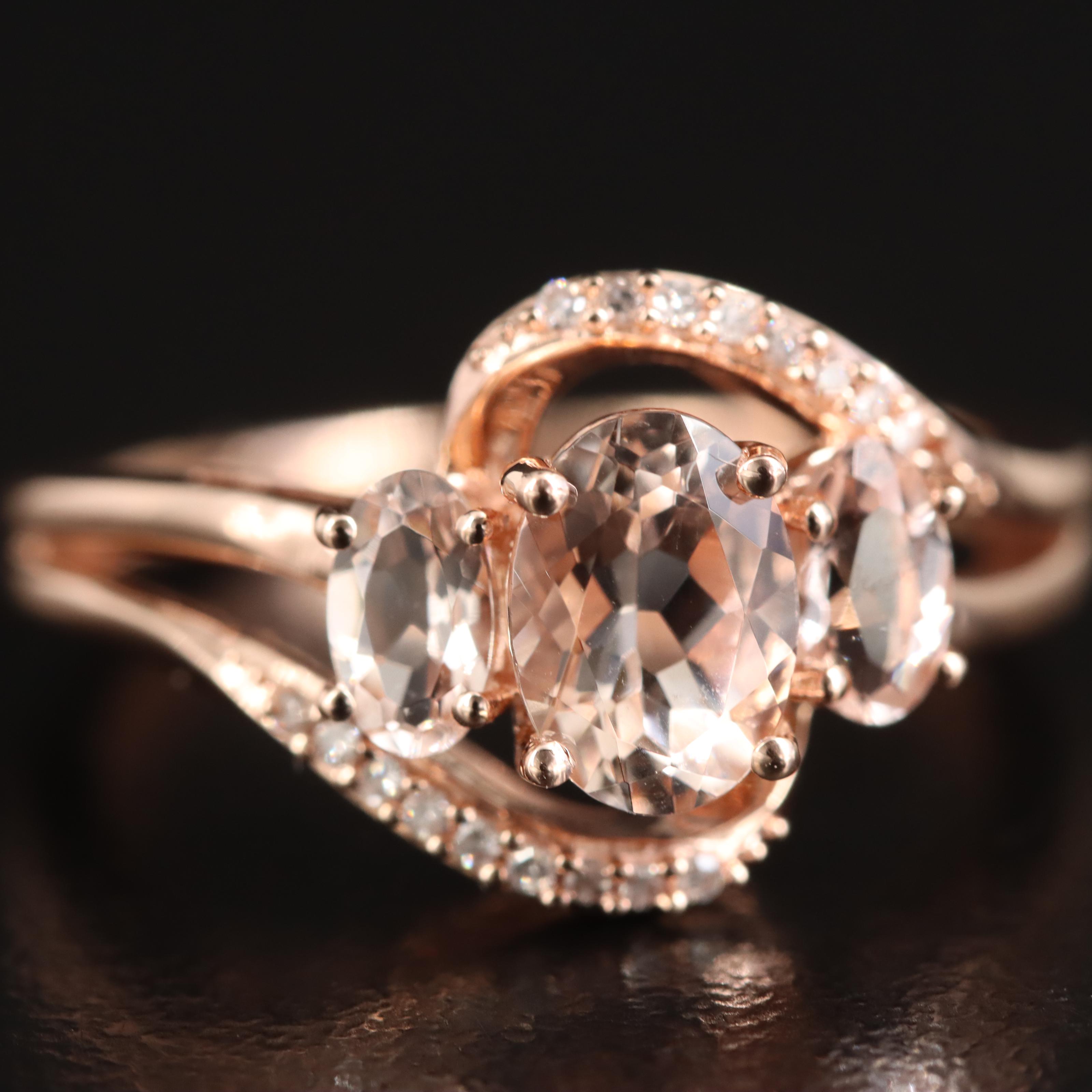 10K Rose Gold Morganite and Diamond Ring