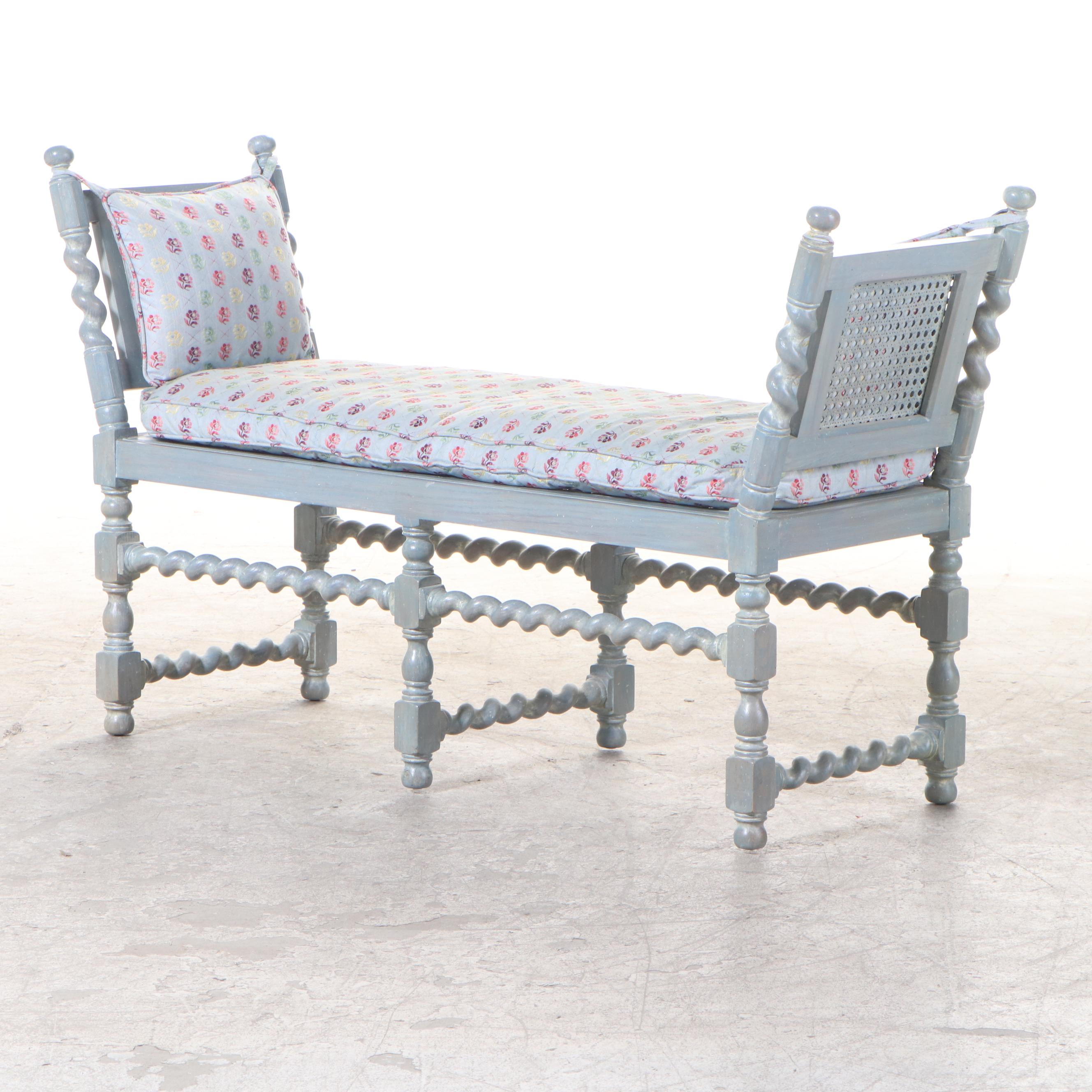 Jacobean Style Painted Oak "Barley Twist" Window Seat, 20th Century