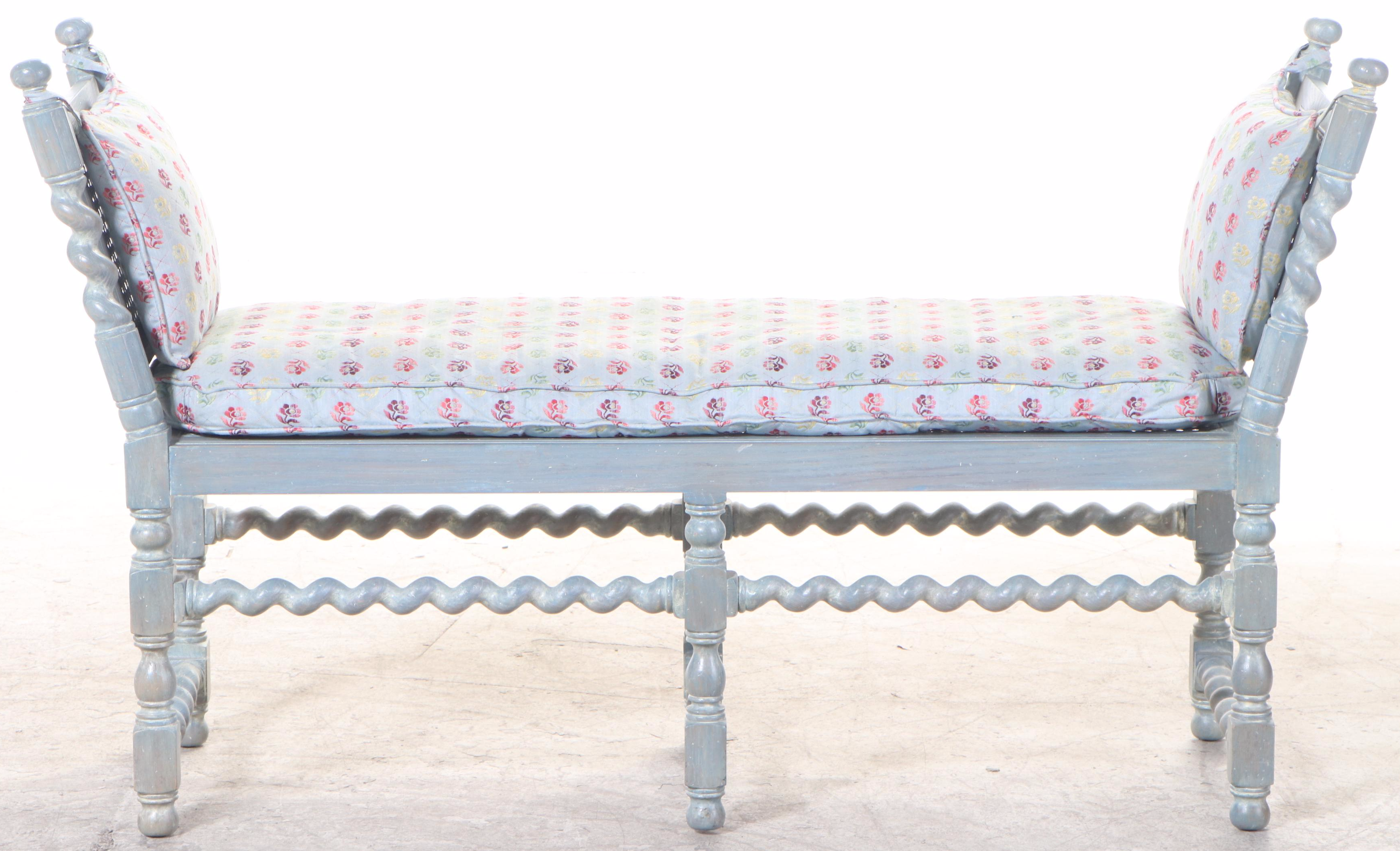 Jacobean Style Painted Oak "Barley Twist" Window Seat, 20th Century