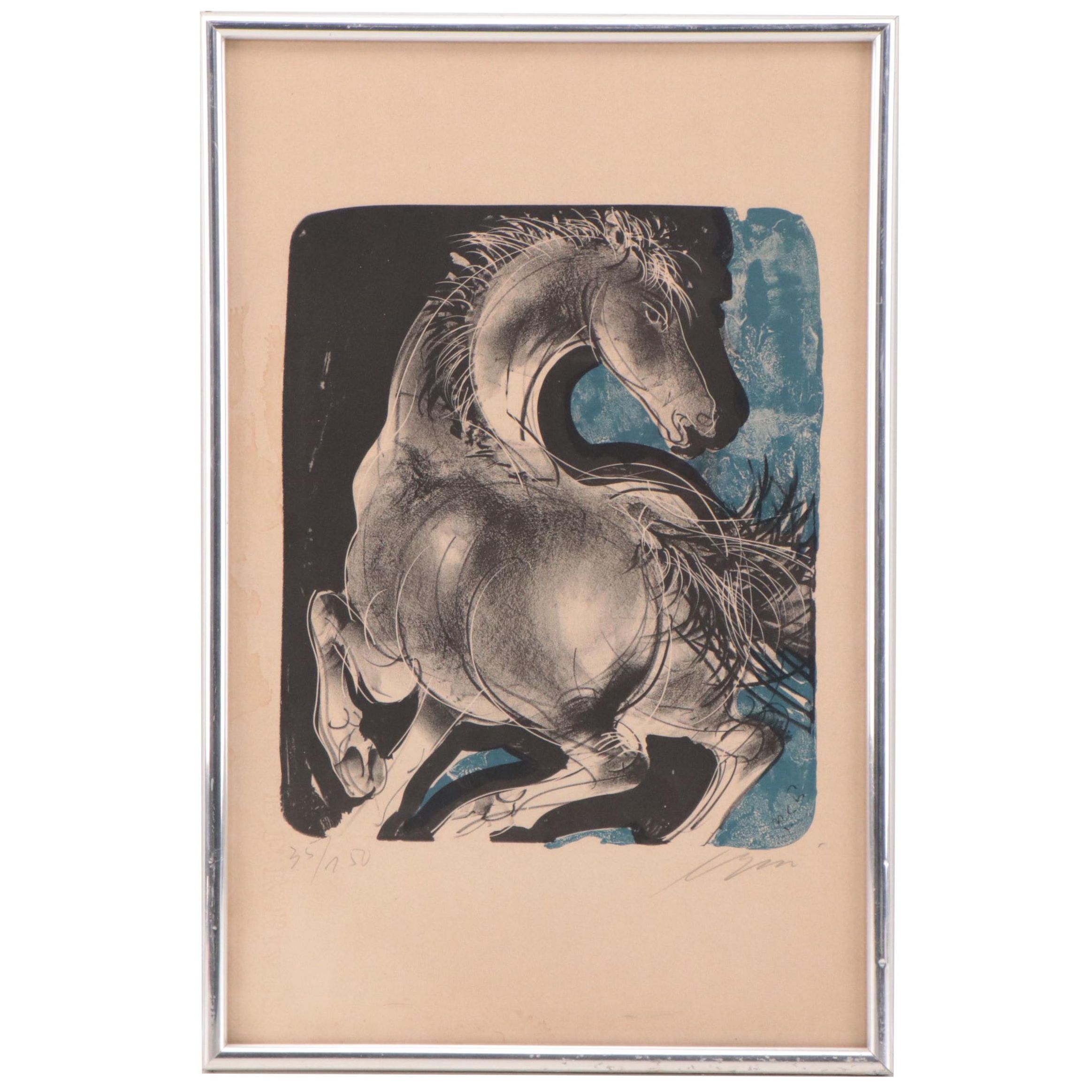 Hans Erni Lithograph of Horse