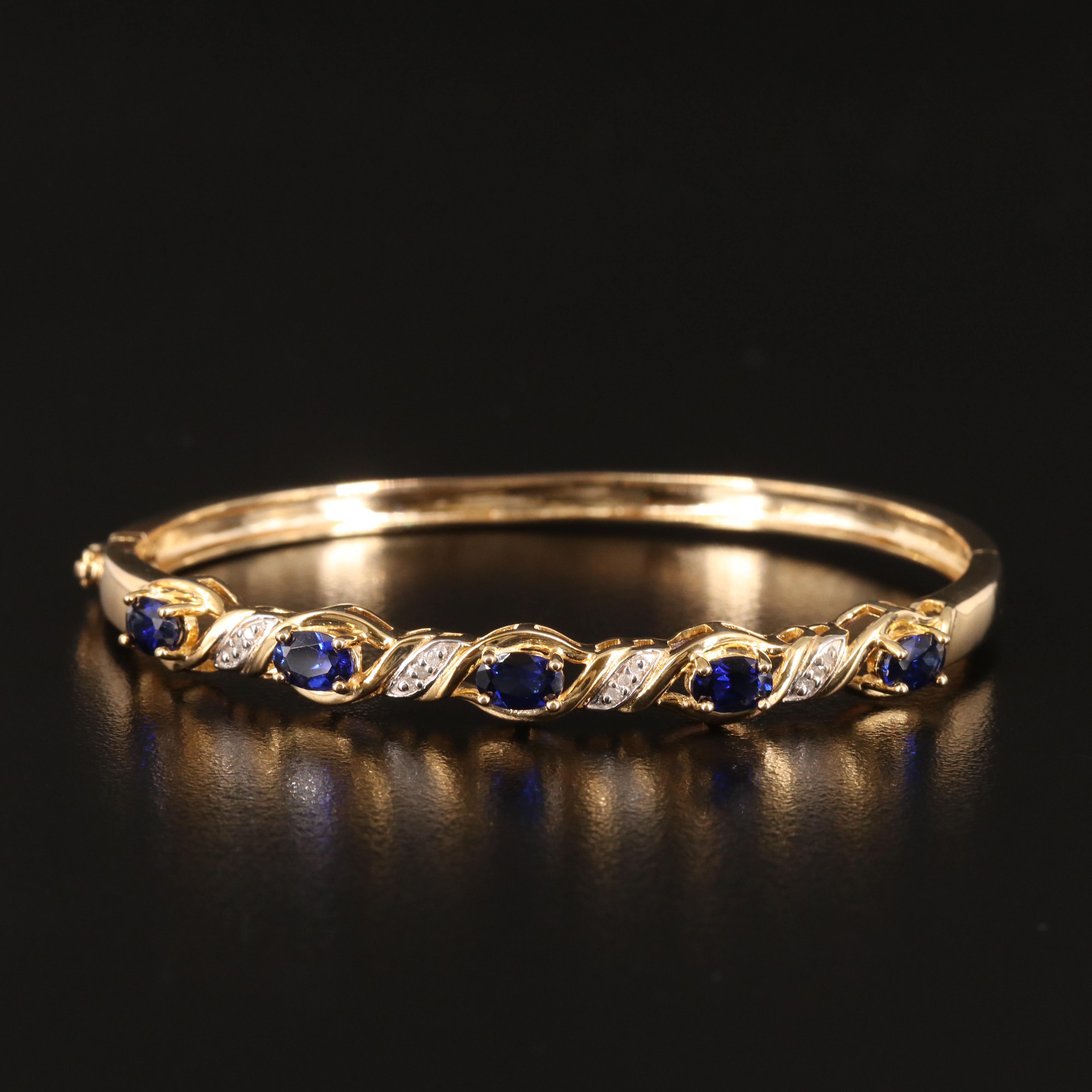 Sterling Sapphire and Diamond Hinged Bangle