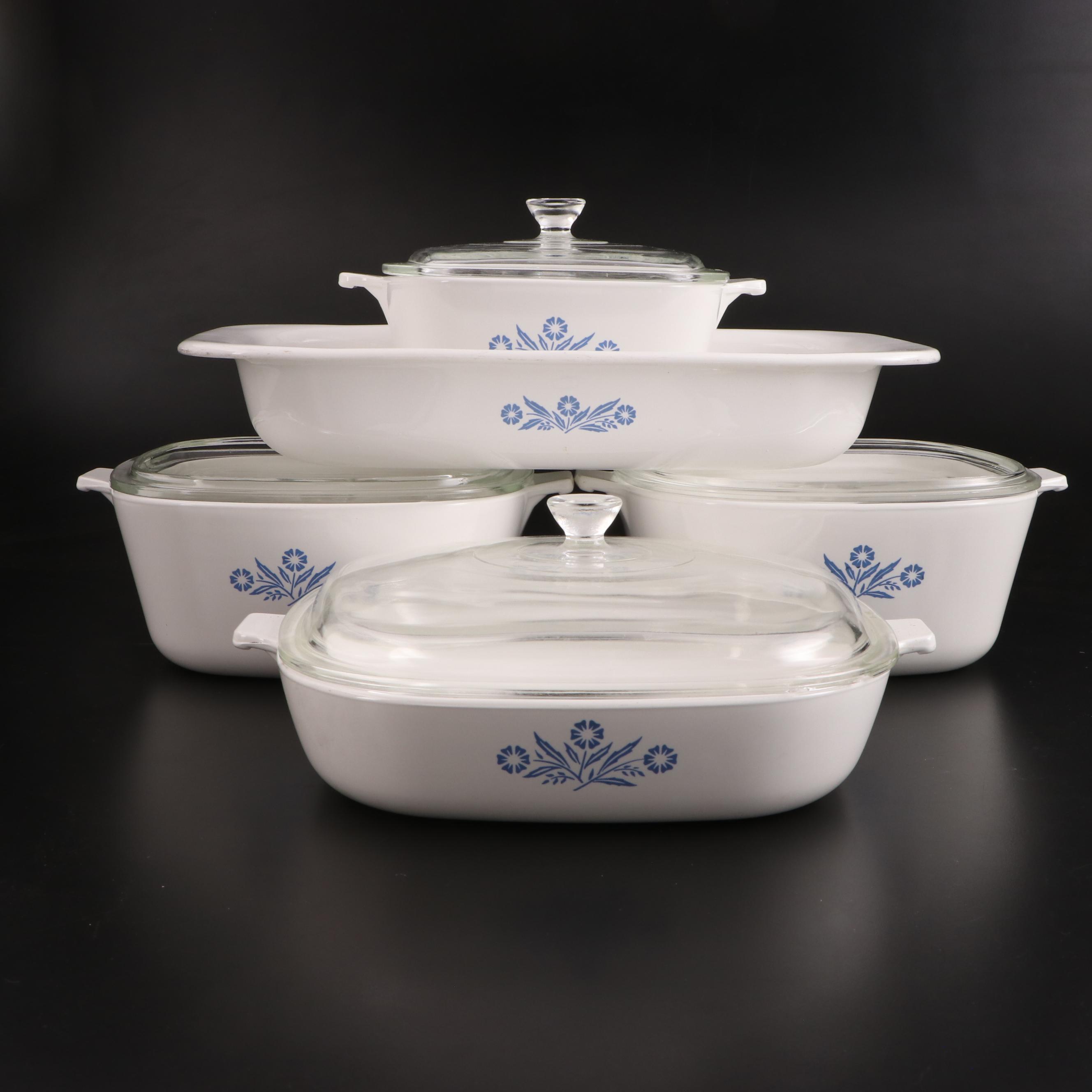 CorningWare "Cornflower Blue" Ceramic Baking Dishes, Mid to Late 20th Century
