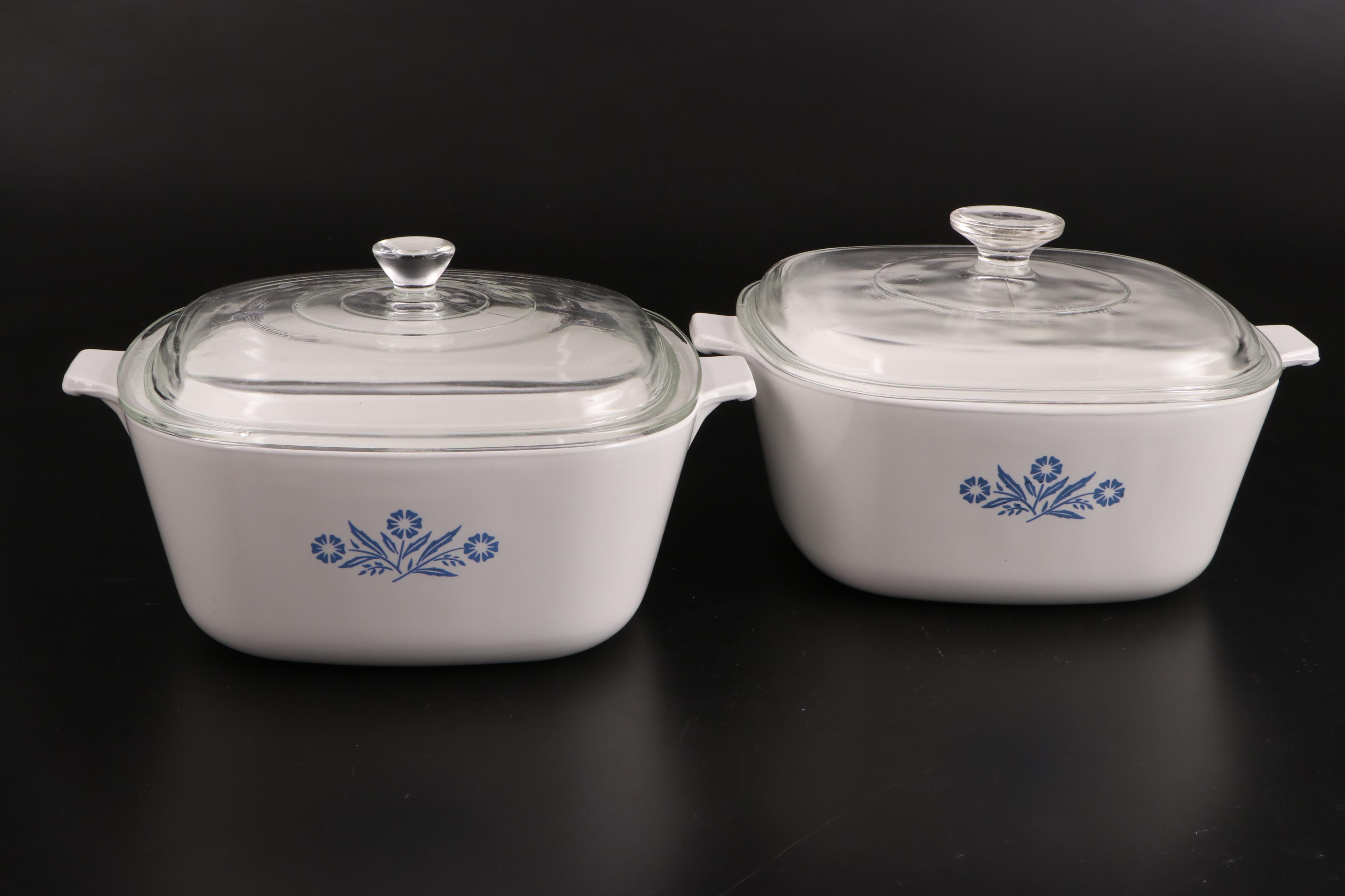 CorningWare "Cornflower Blue" Ceramic Baking Dishes, Mid to Late 20th Century