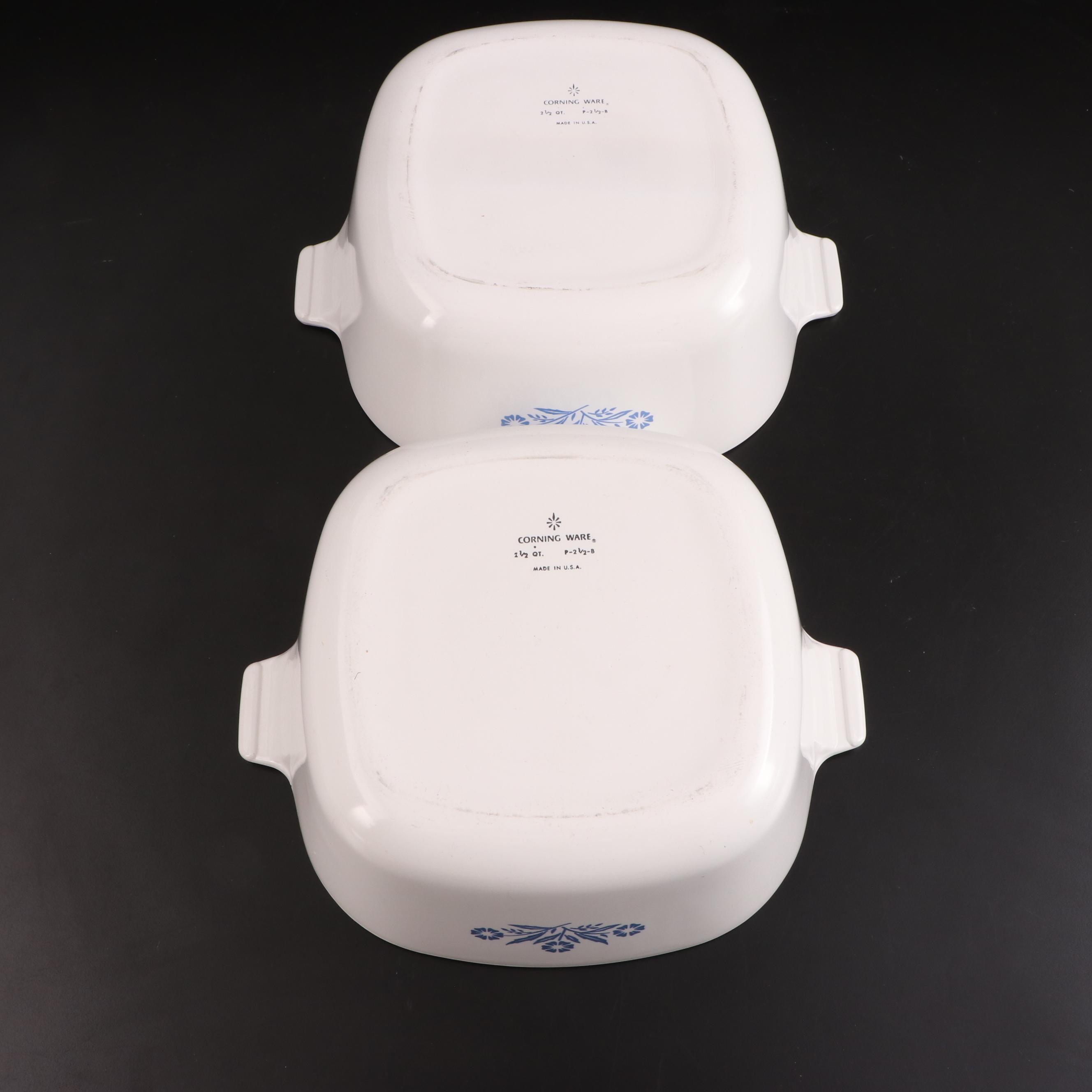 CorningWare "Cornflower Blue" Ceramic Baking Dishes, Mid to Late 20th Century