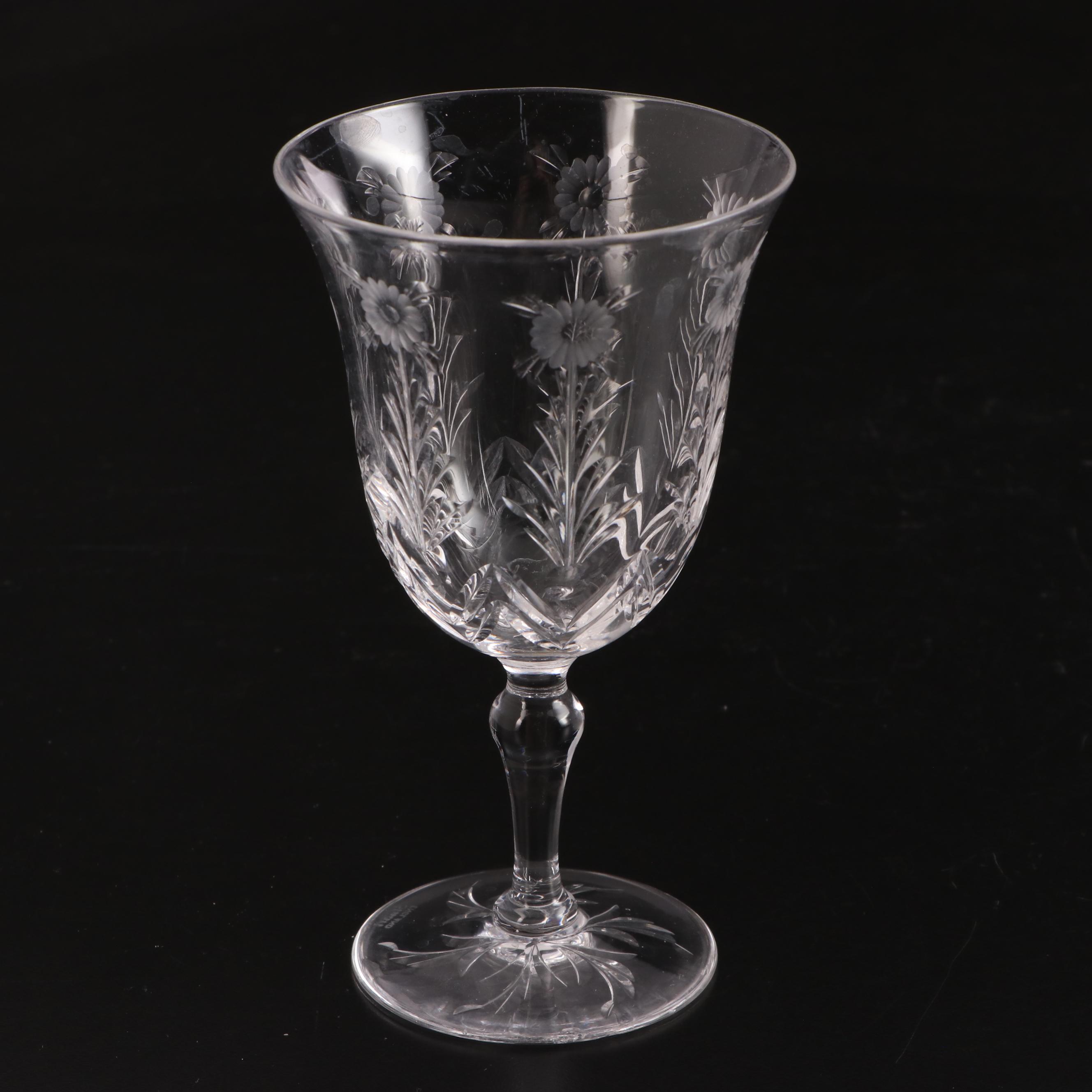 Stuart Crystal Wine Glasses with Floral Design