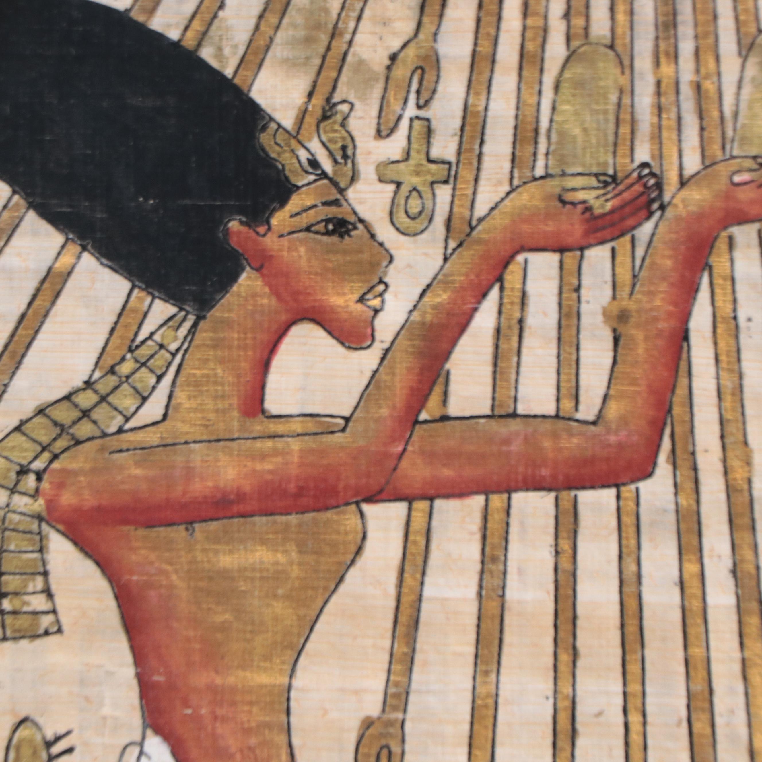 Egyptian Figural Gouache Painting of Pharaoh Akhenaten