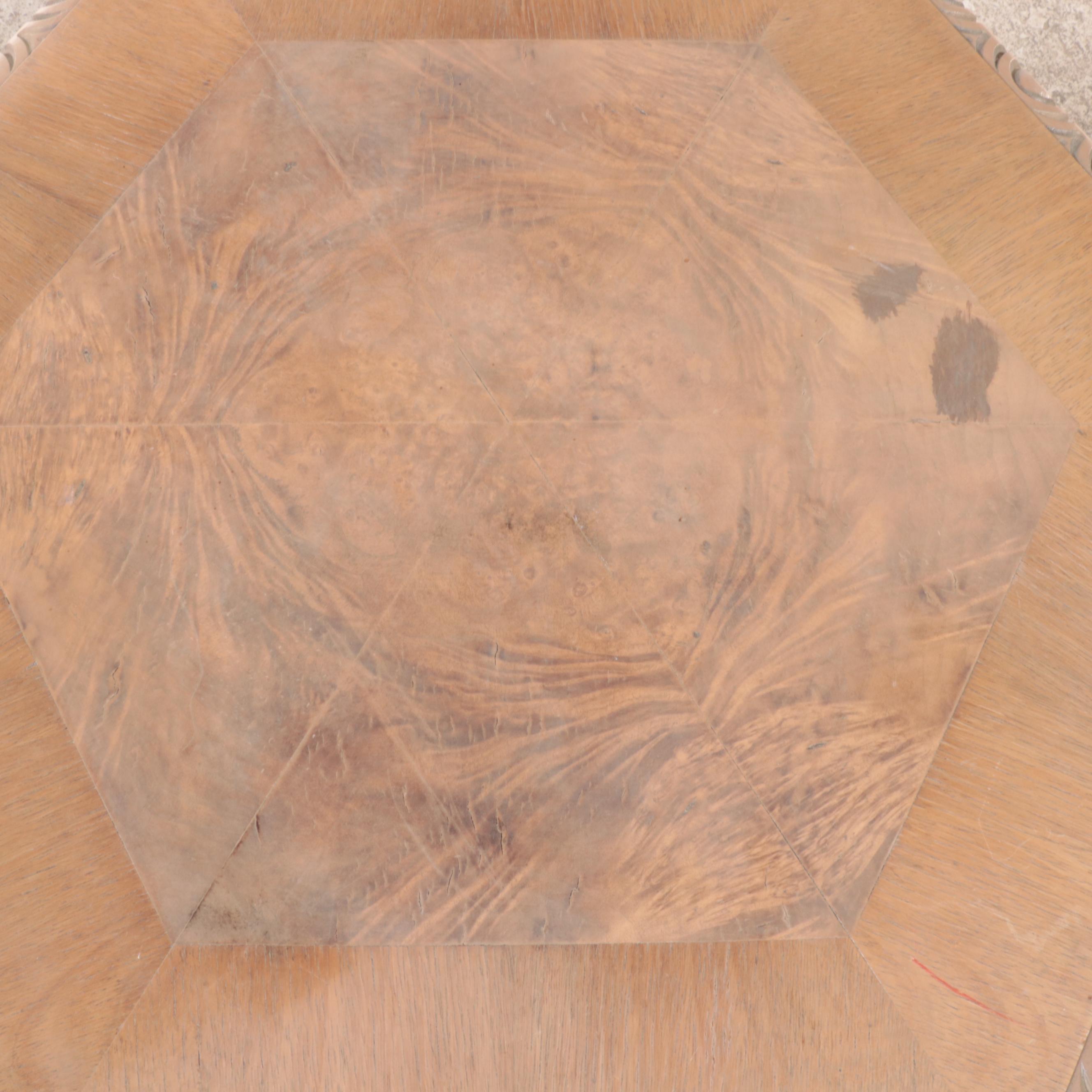 Jacobean Style Bleached Walnut and Burl Walnut Hexagonal Side Table, circa 1930
