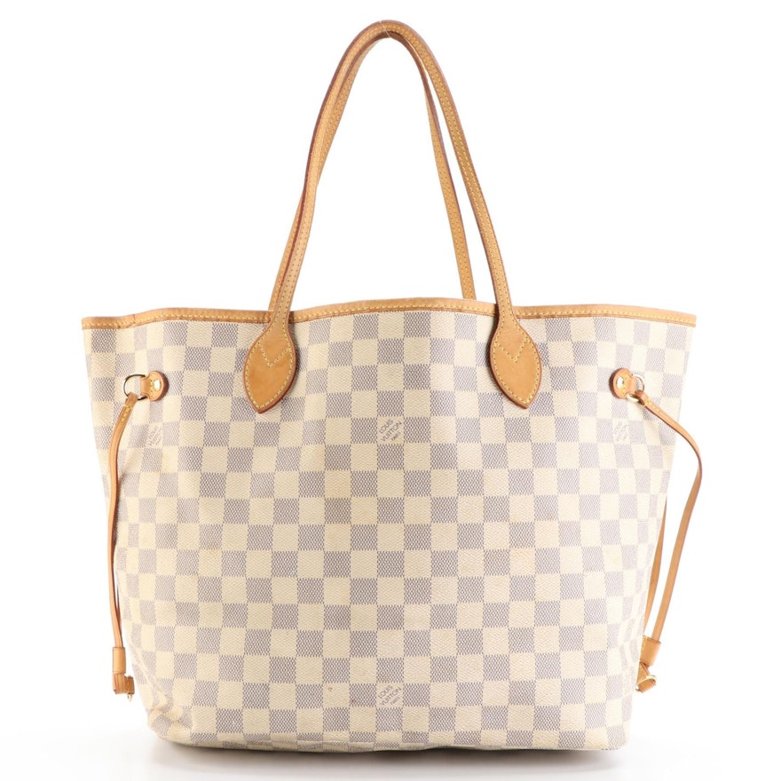 Louis Vuitton Neverfull MM Tote in Damier Azur Canvas and Vachetta Leather
