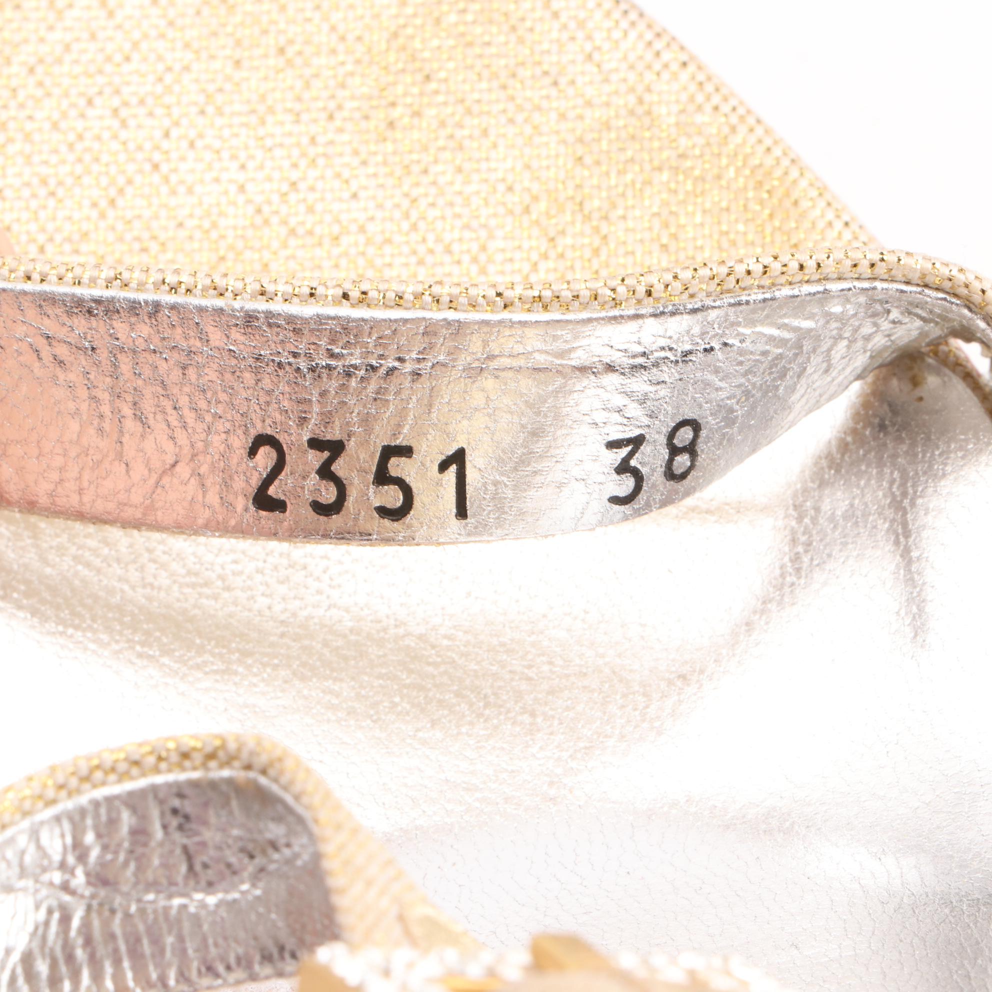 Dolce & Gabbana Cork Wedge Sandals in Metallic Fabric with Rhinestone Buckle