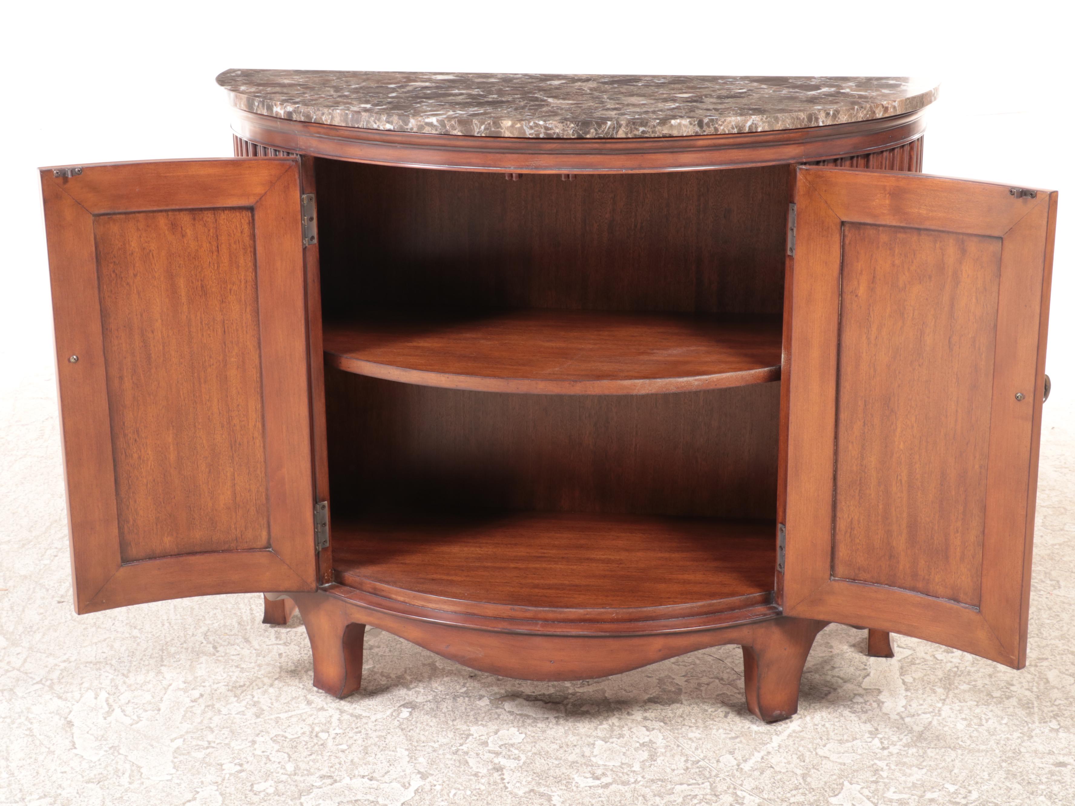 Neoclassical Style Marble Top Demilune Console Cabinet | EBTH