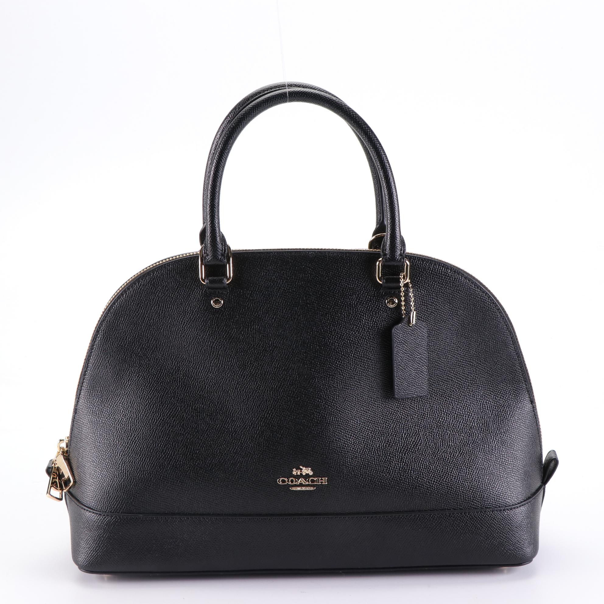 Coach Domed Handbag in Black Crossgrain Leather and Wristlet in Signature Canvas