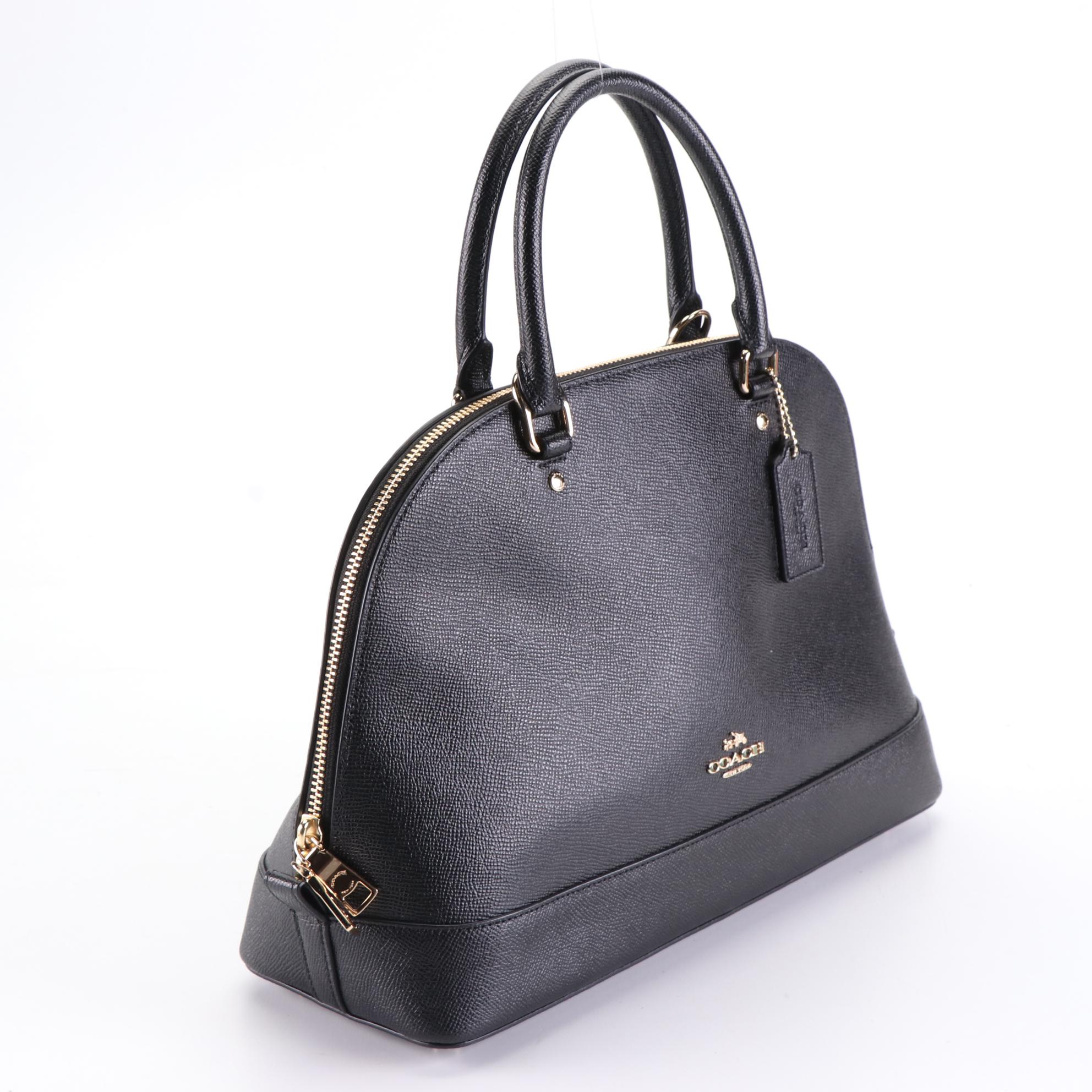 Coach Domed Handbag in Black Crossgrain Leather and Wristlet in Signature Canvas