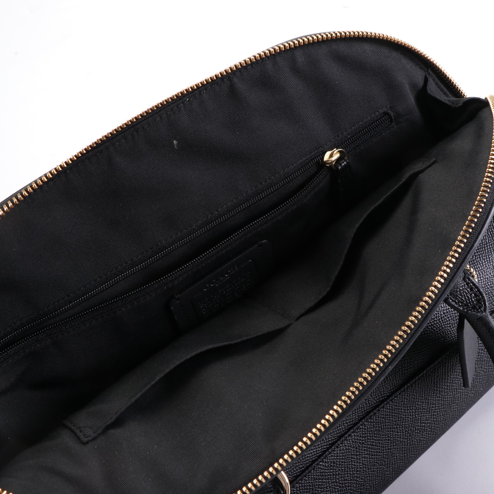 Coach Domed Handbag in Black Crossgrain Leather and Wristlet in Signature Canvas