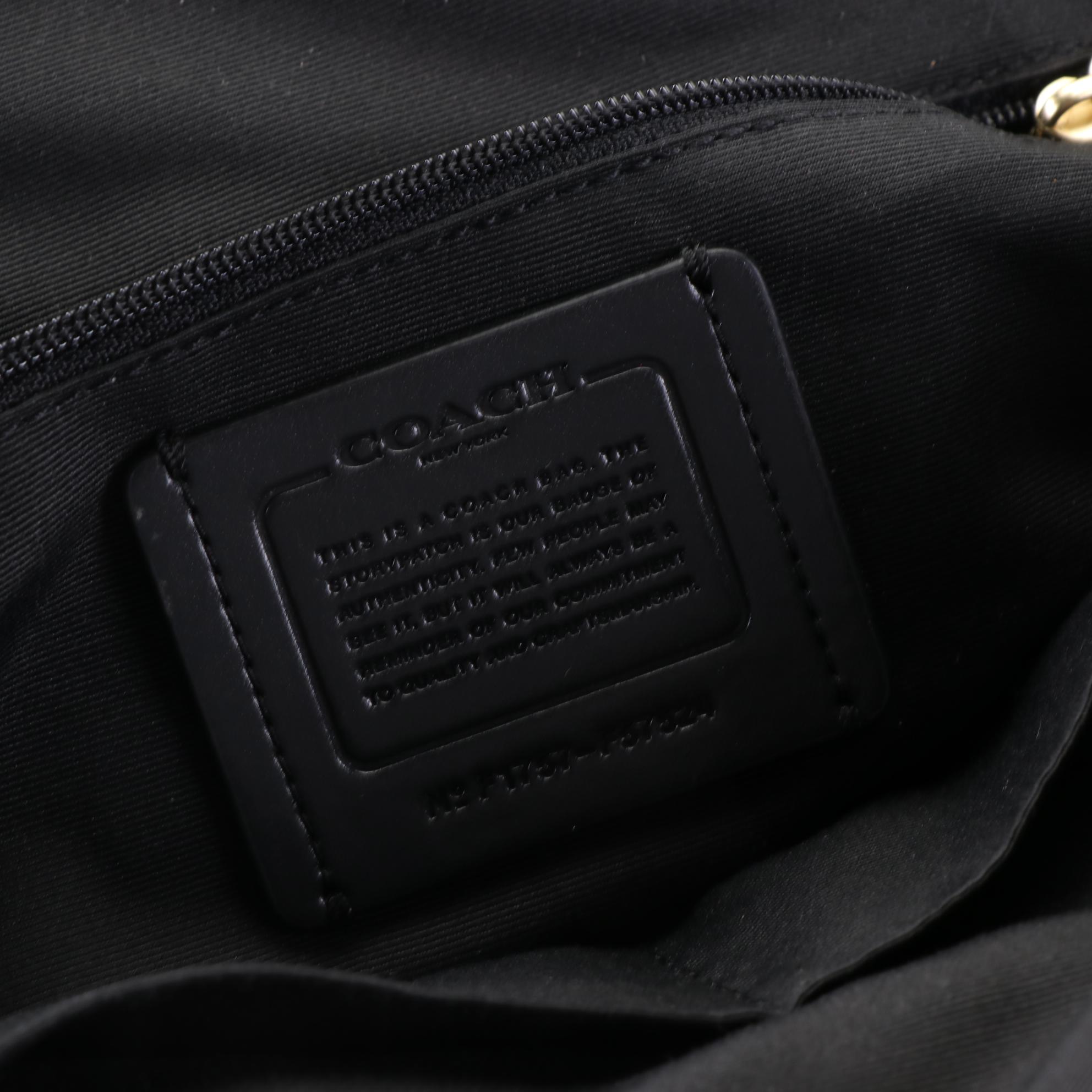 Coach Domed Handbag in Black Crossgrain Leather and Wristlet in Signature Canvas