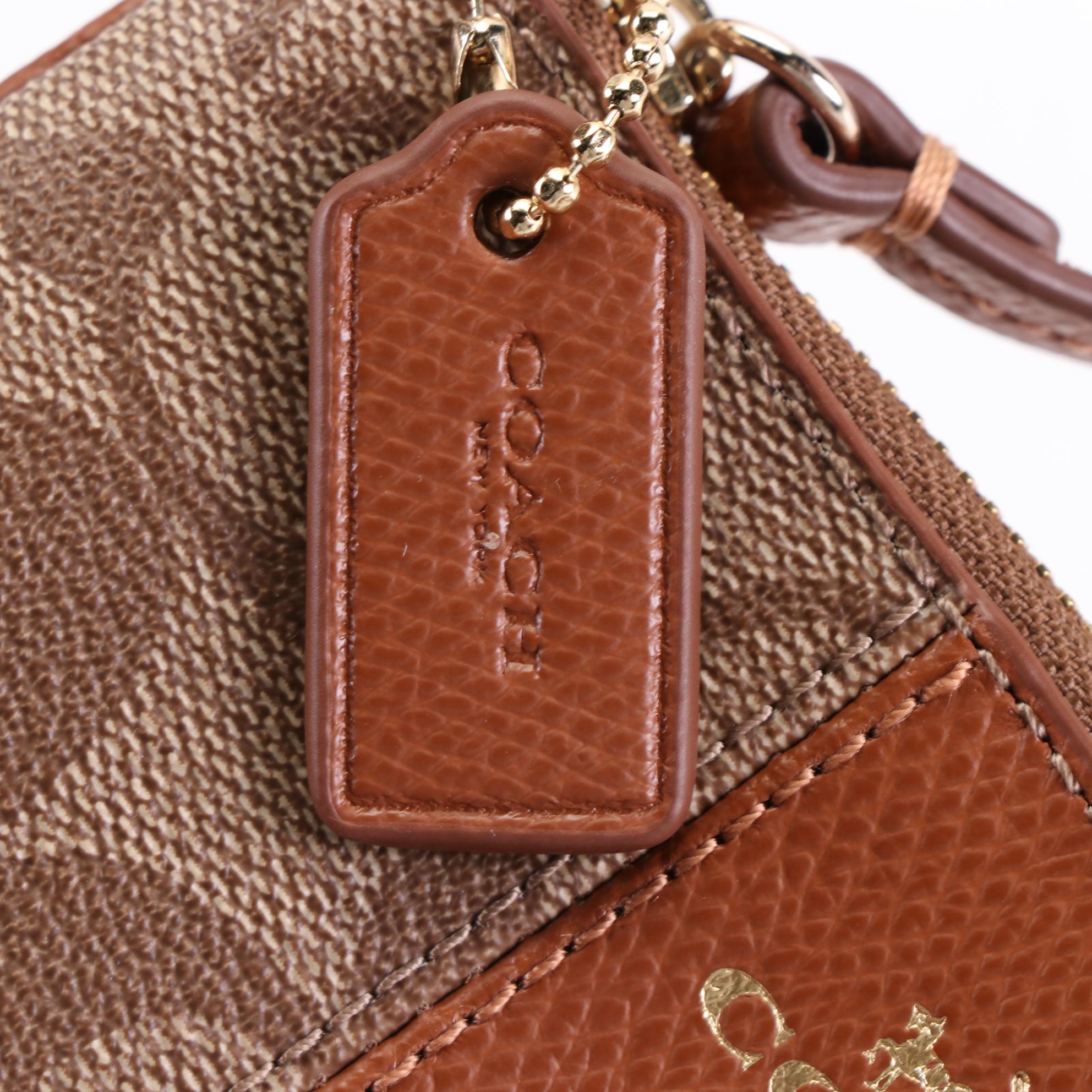 Coach Domed Handbag in Black Crossgrain Leather and Wristlet in Signature Canvas