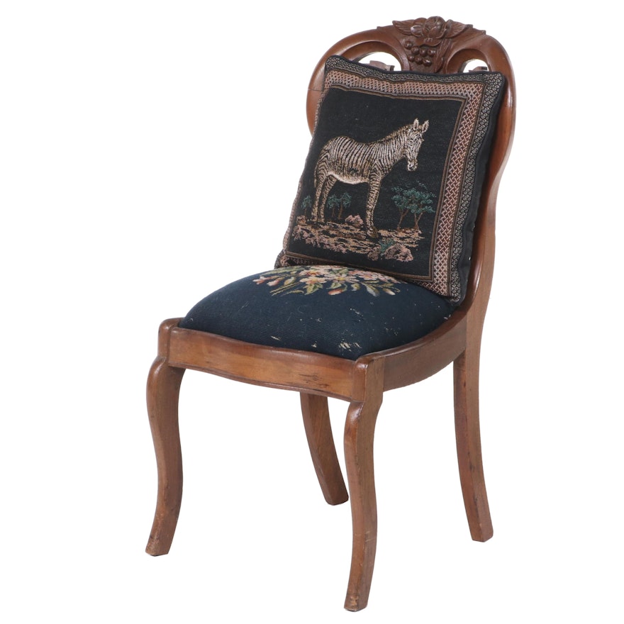 Victorian Carved Walnut and Needlepoint Side Chair, Mid to Late 19th Century