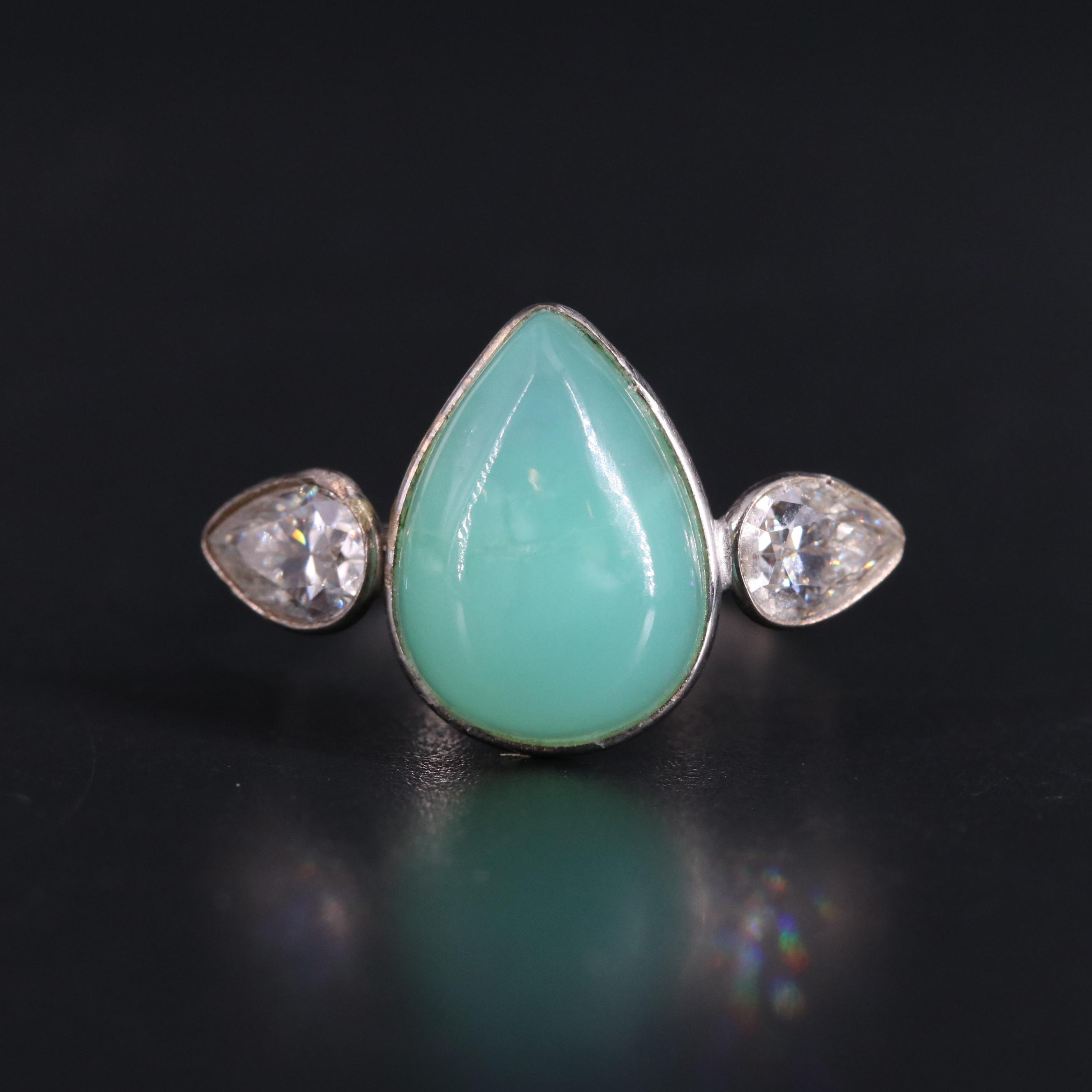 14K Chrysoprase and Moissanite Ring