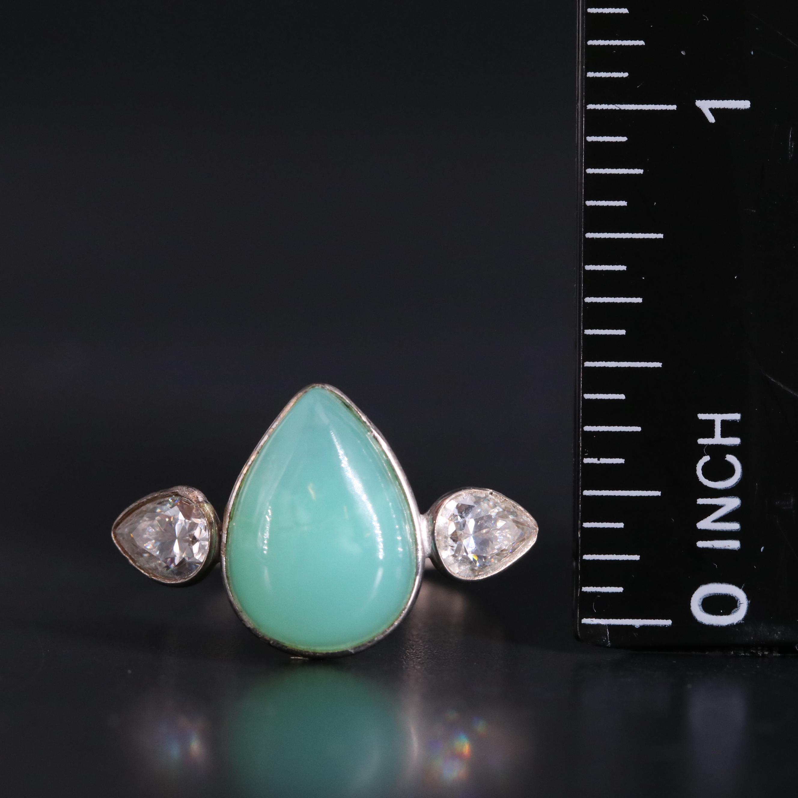 14K Chrysoprase and Moissanite Ring