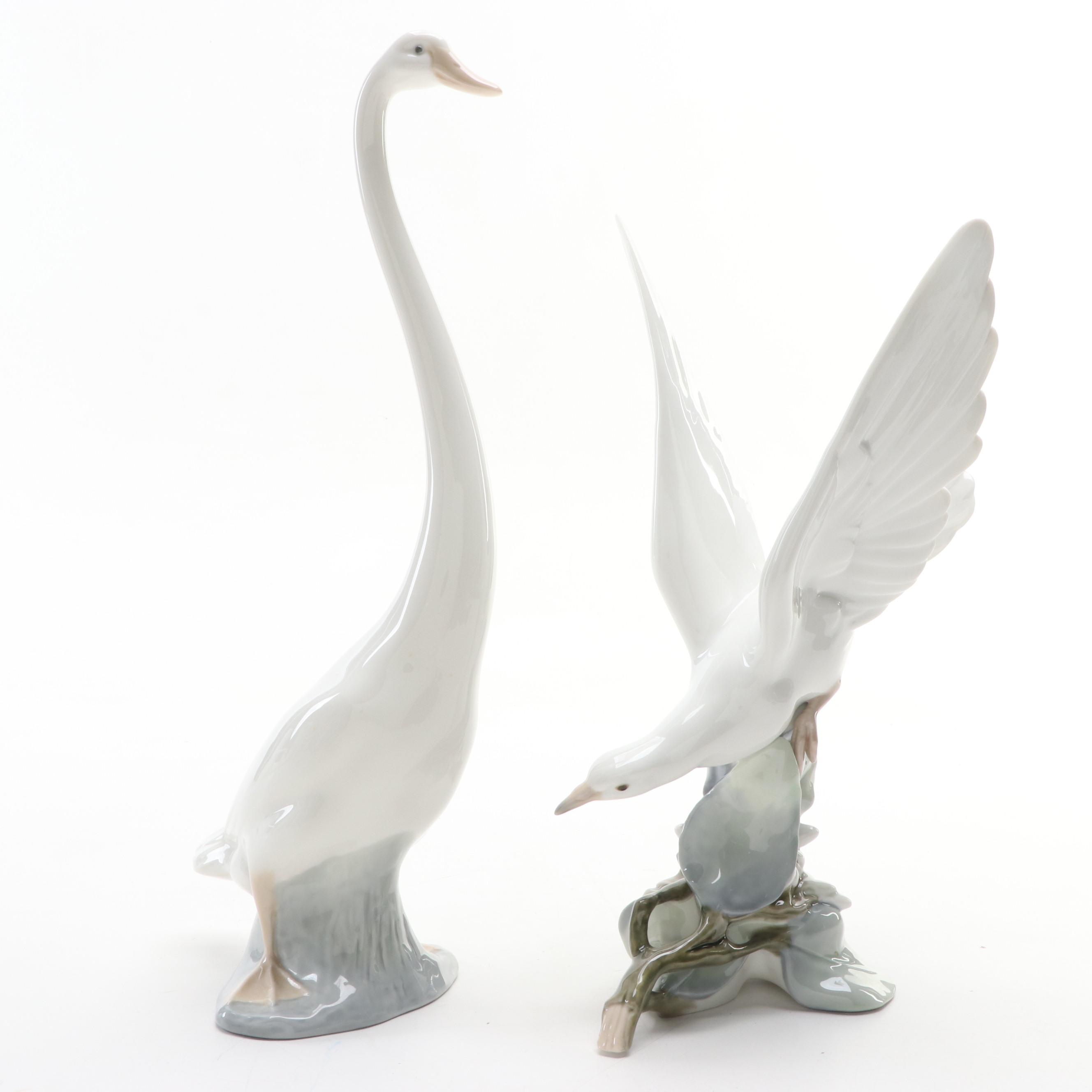 Lladró "Turtle Dove" and Nao by Lladró "Goose" Porcelain Figurines