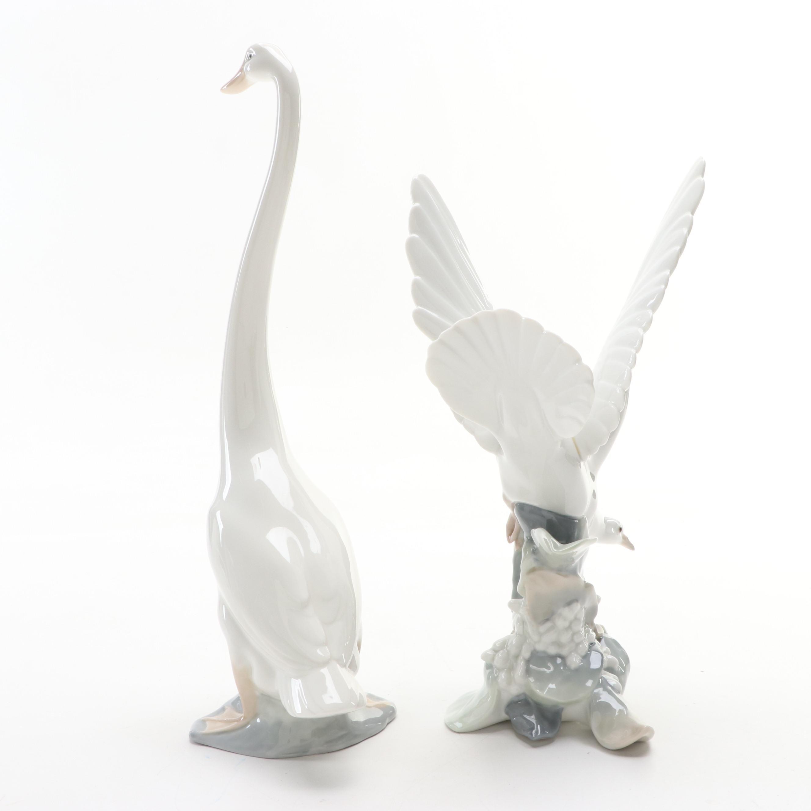 Lladró "Turtle Dove" and Nao by Lladró "Goose" Porcelain Figurines