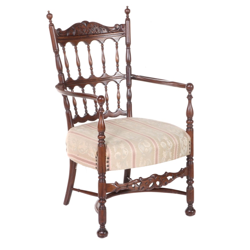 Jacobean Style Walnut Armchair, Early to Mid 20th Century