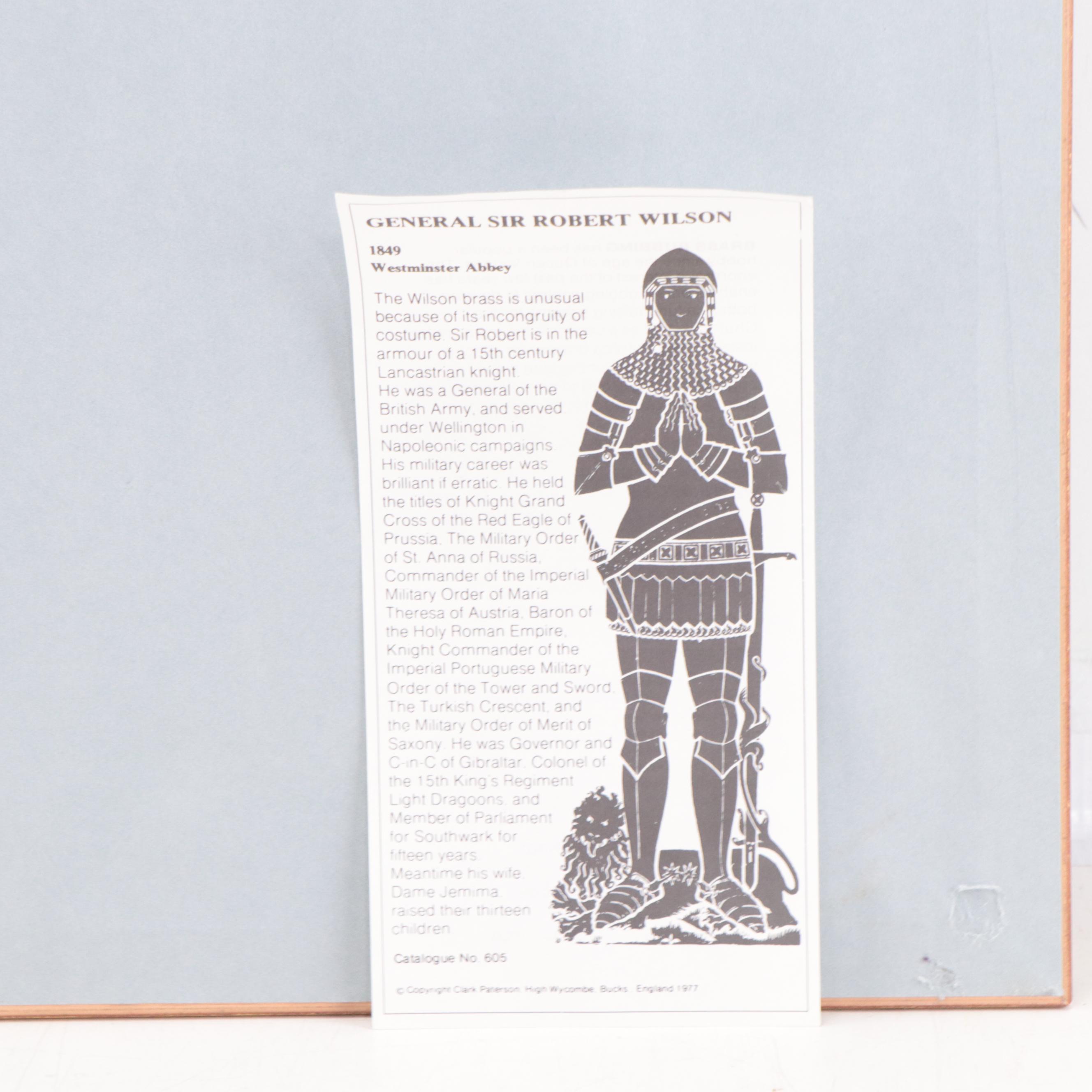 Brass Medieval Tomb Rubbing of General Sir Robert Wilson