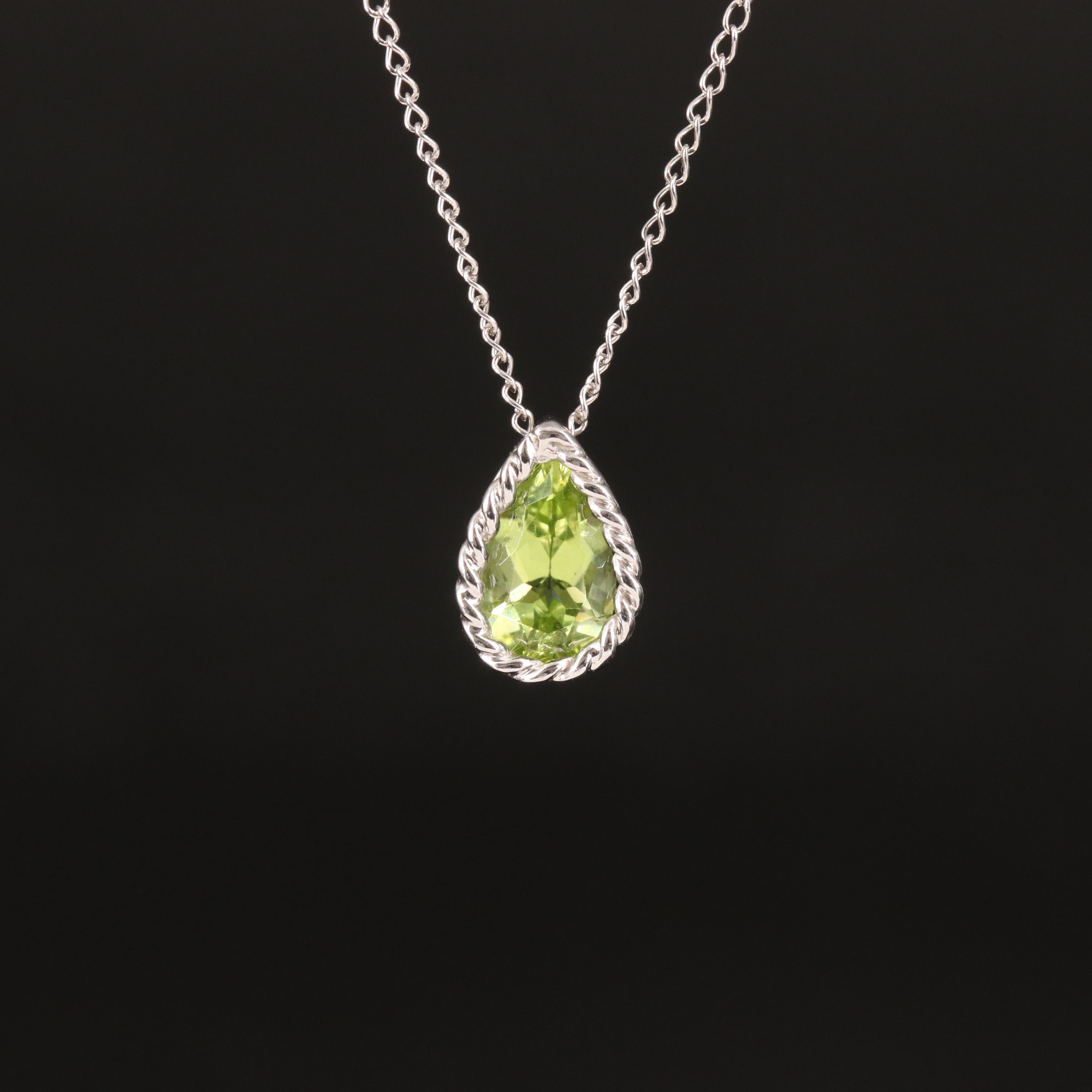 10K Peridot Teardrop Solitaire on Gold-Filled Necklace