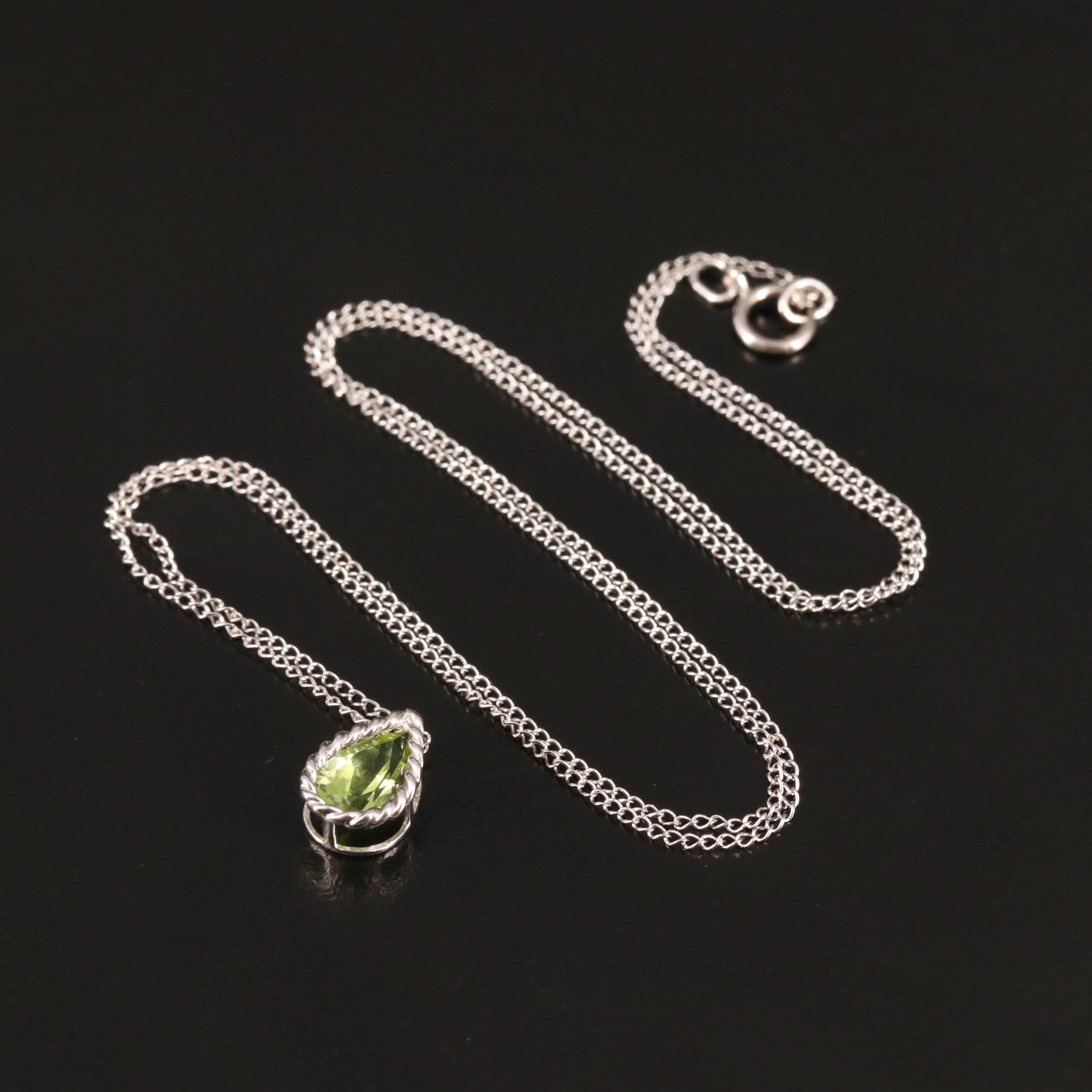 10K Peridot Teardrop Solitaire on Gold-Filled Necklace