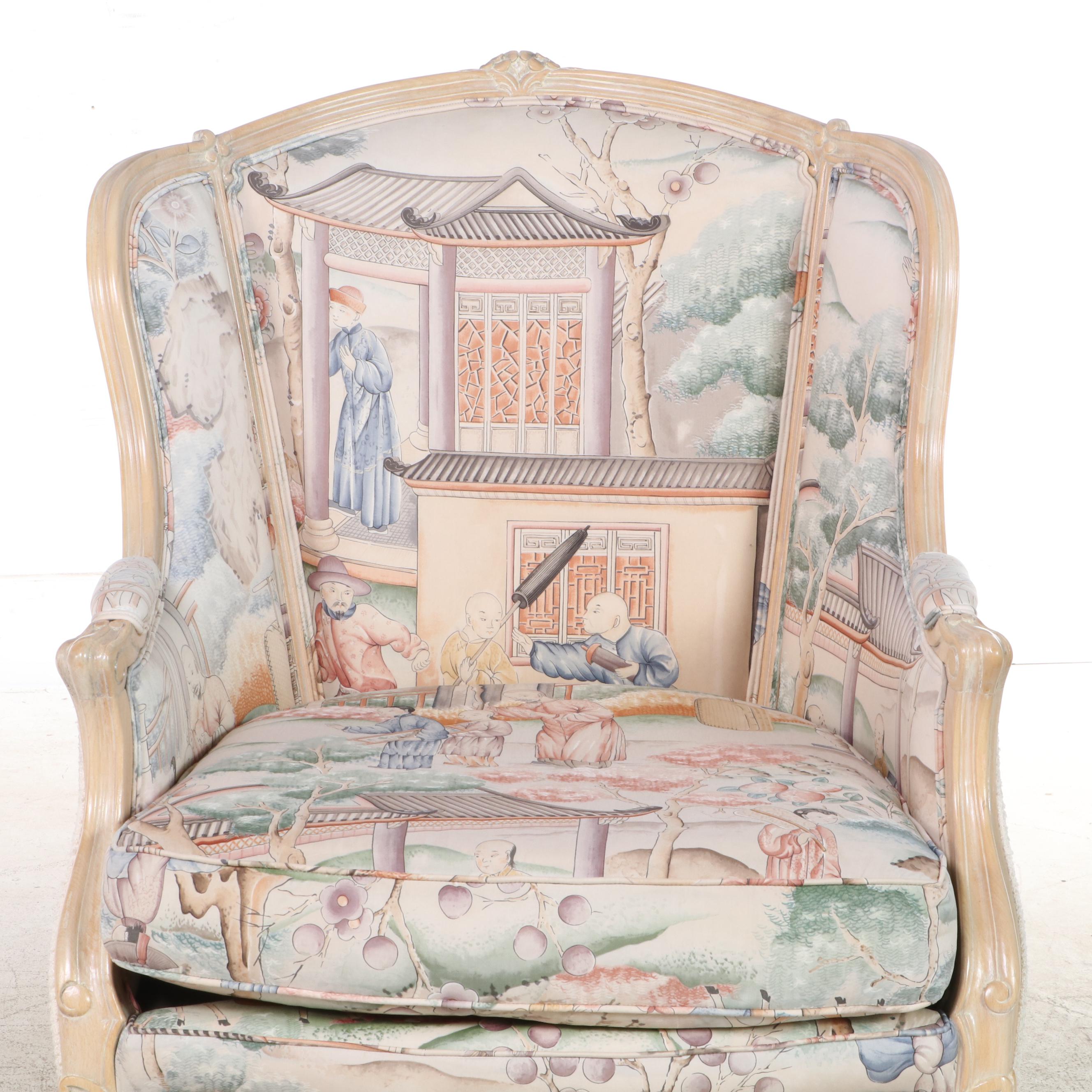 Louis XV Style Cerused Beech and Custom-Upholstered Bergère avec Orielles