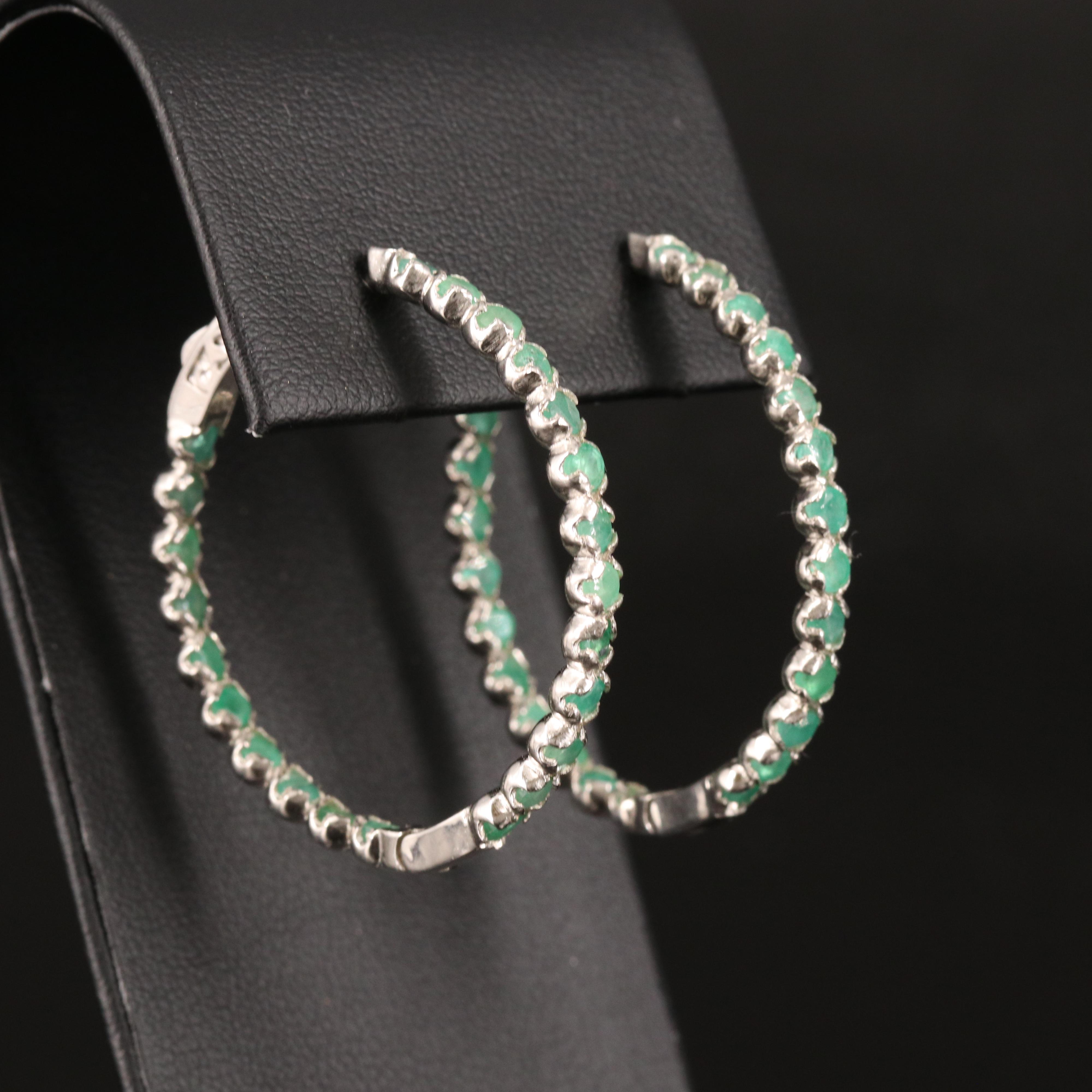 Sterling Emerald Inside-Out Hoop Earrings