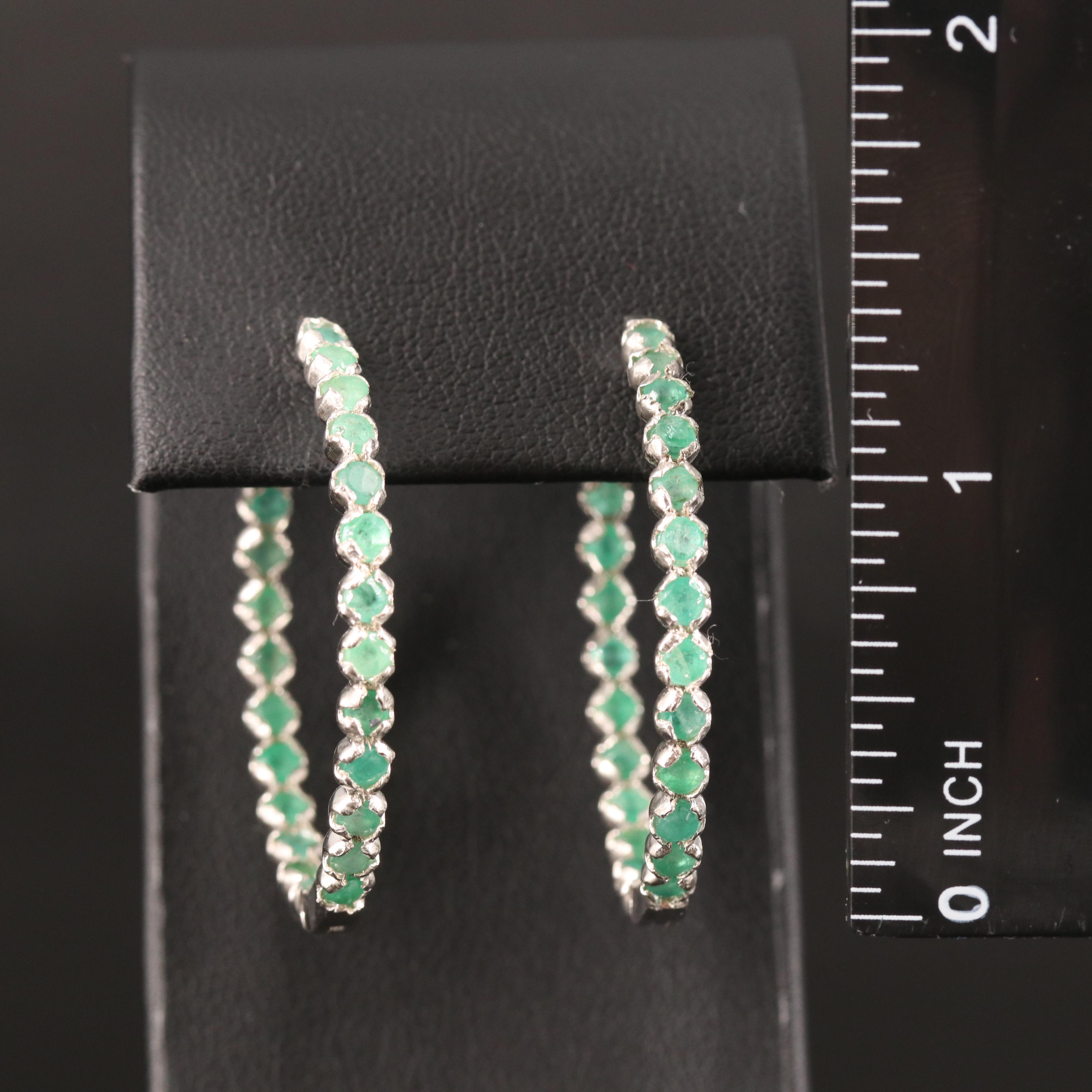 Sterling Emerald Inside-Out Hoop Earrings