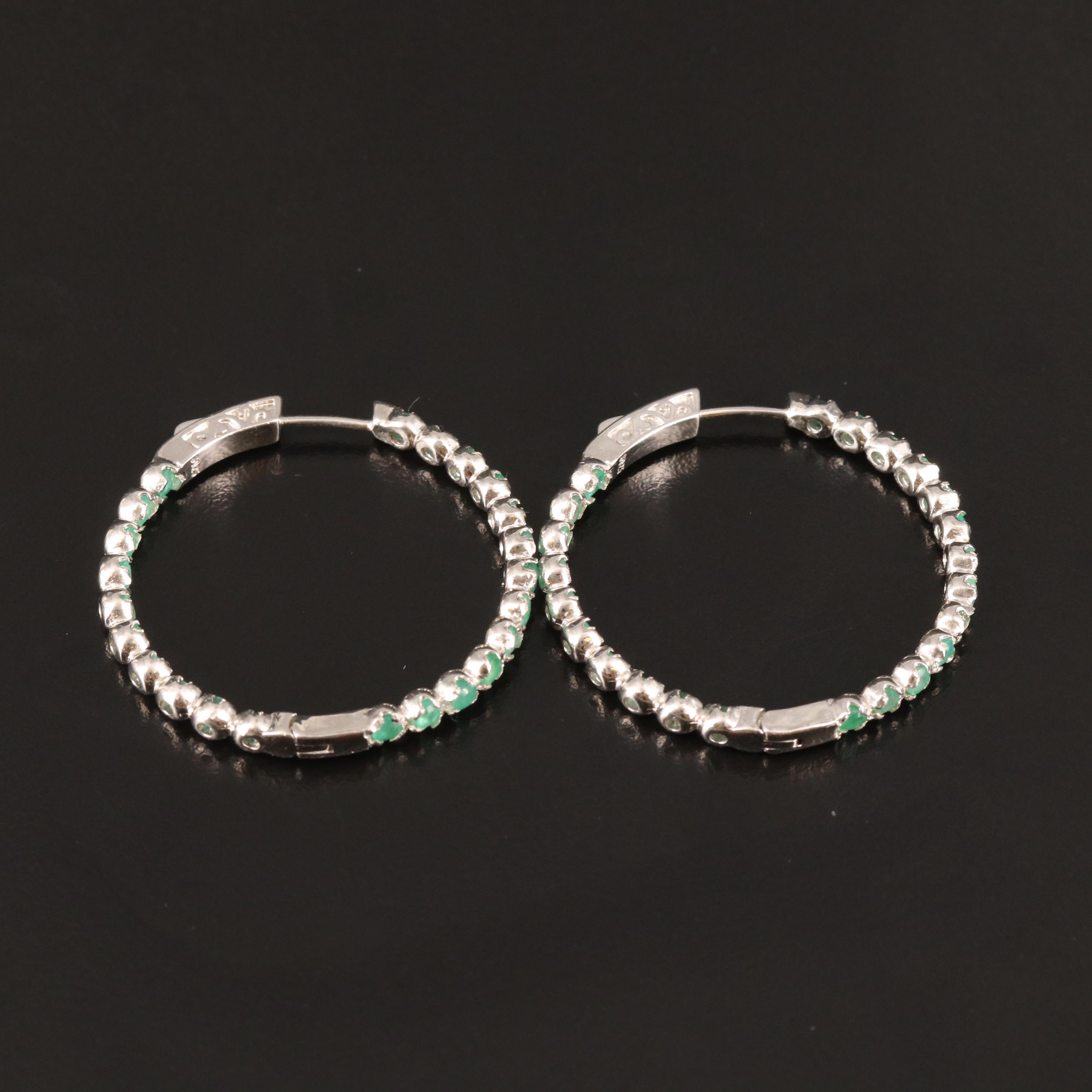 Sterling Emerald Inside-Out Hoop Earrings