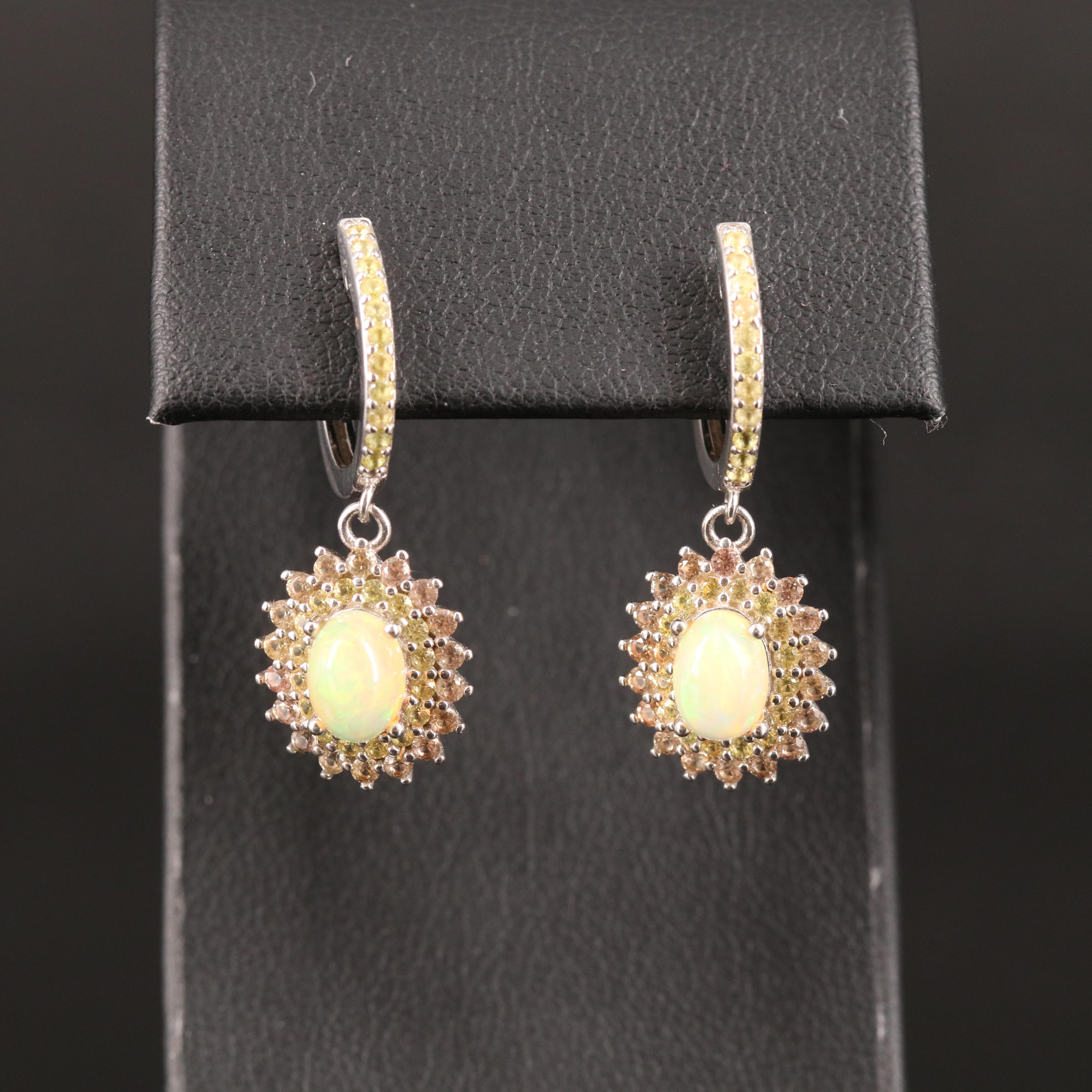Sterling Opal and Sapphire Earrings