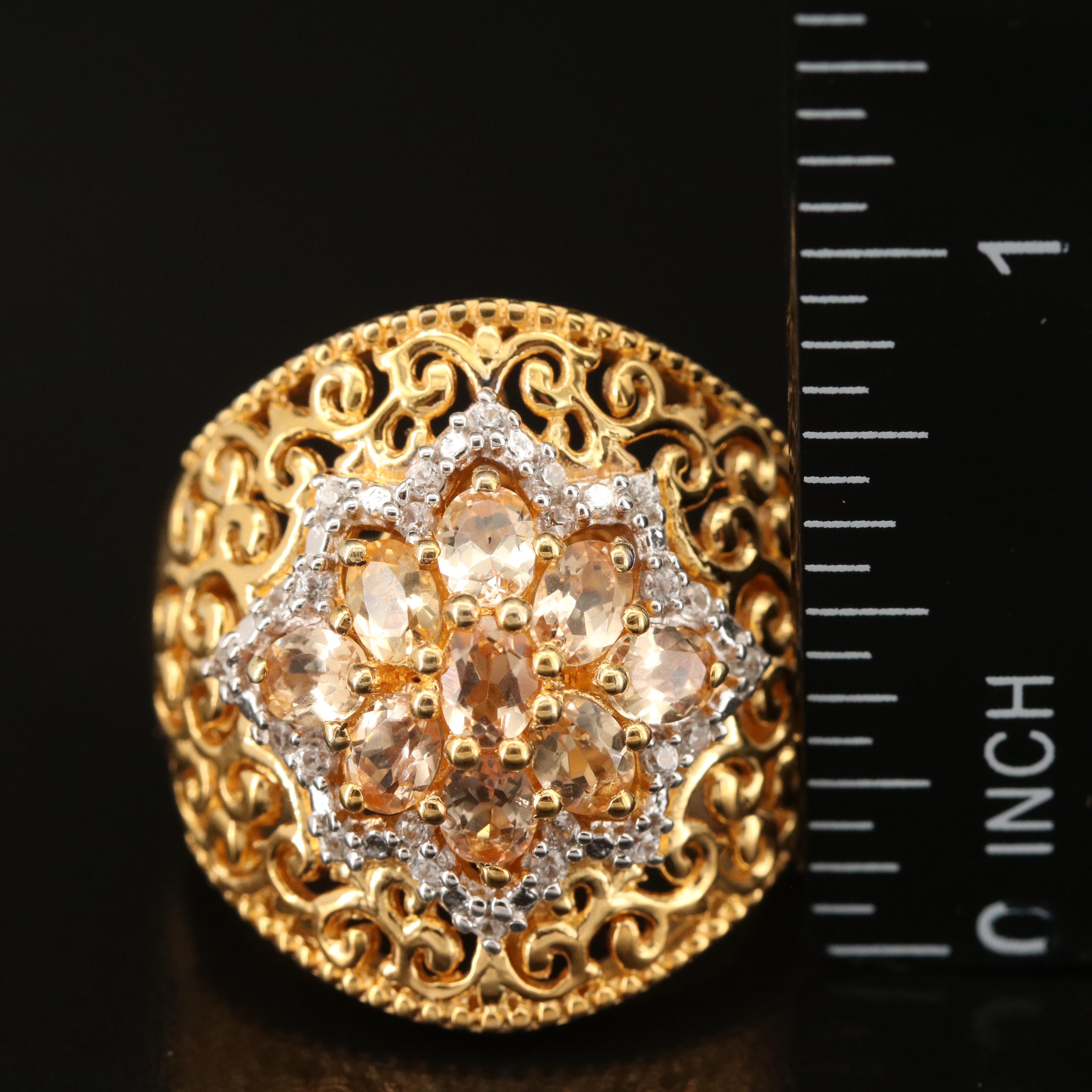 Sterling Topaz and White Zircon Scrollwork Ring