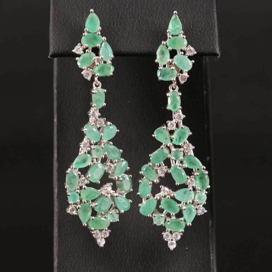 Sterling Emerald and Cubic Zirconia Earrings