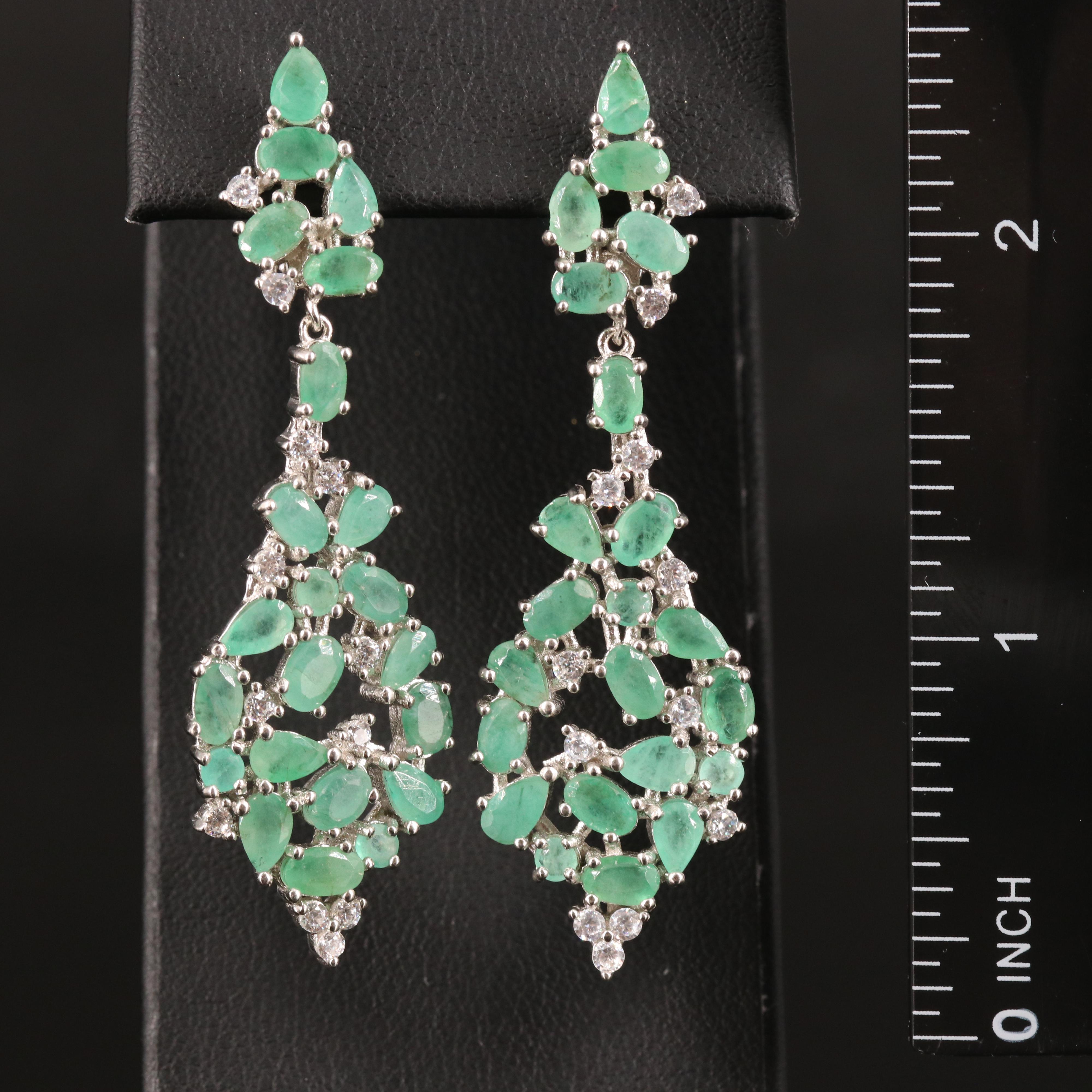 Sterling Emerald and Cubic Zirconia Earrings