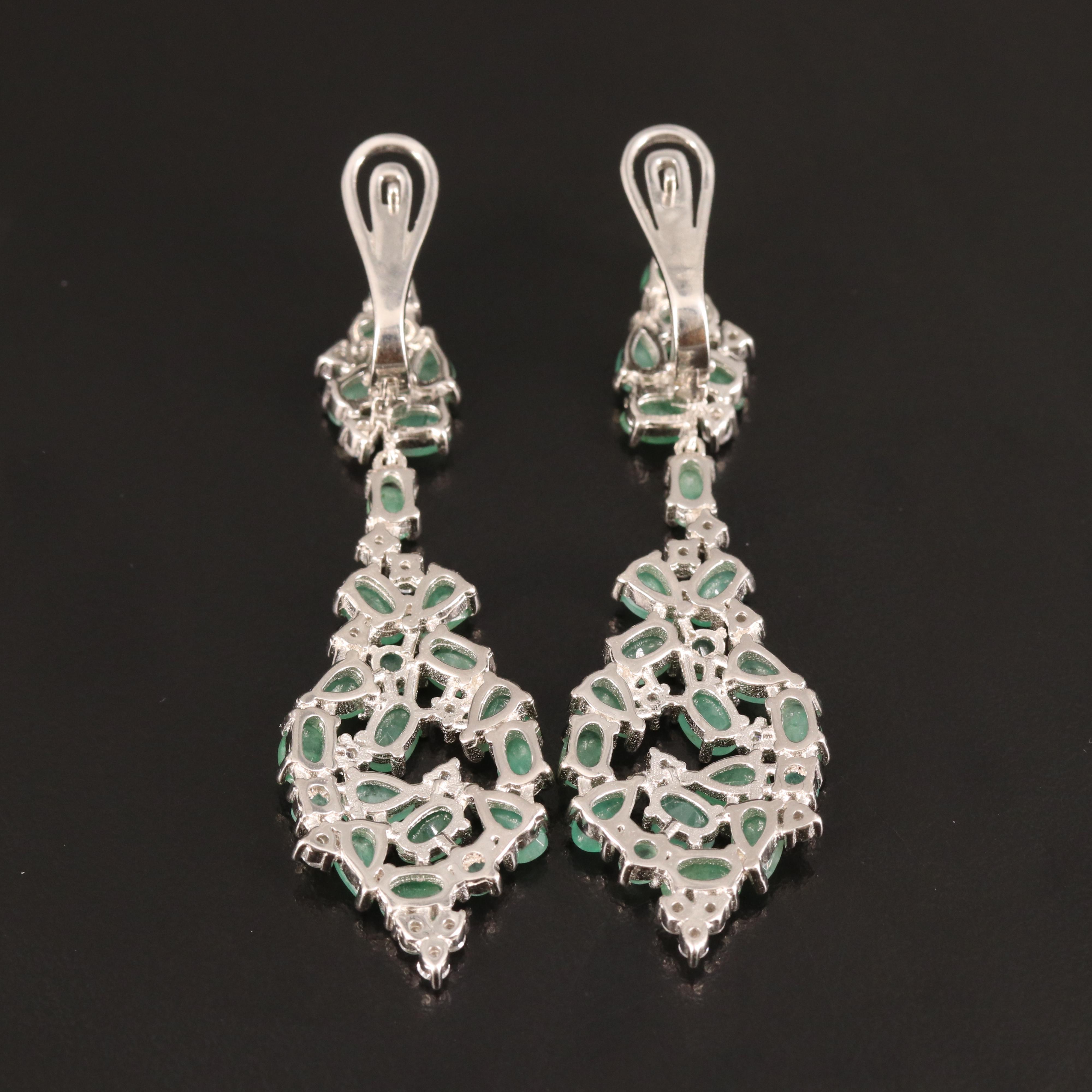 Sterling Emerald and Cubic Zirconia Earrings