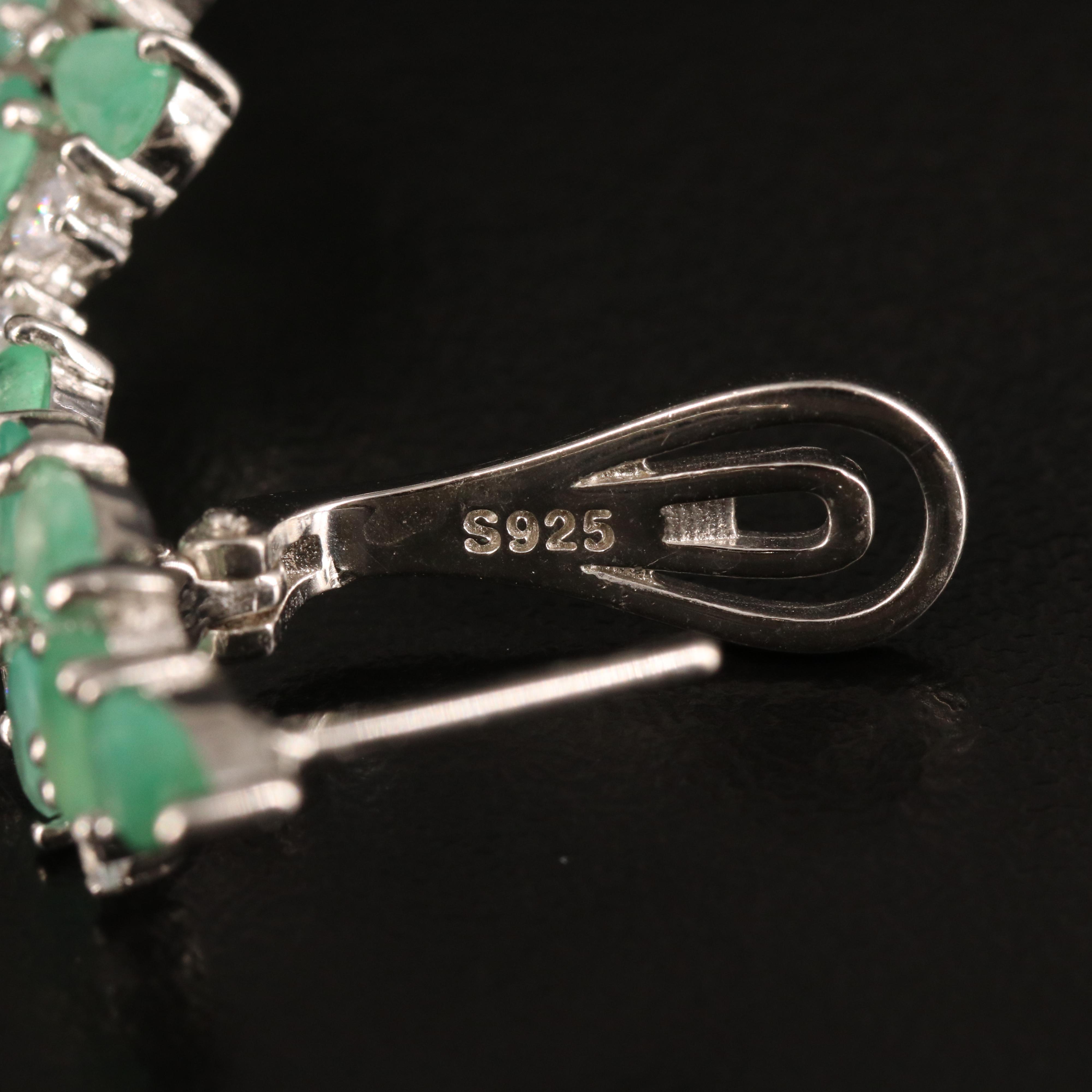 Sterling Emerald and Cubic Zirconia Earrings