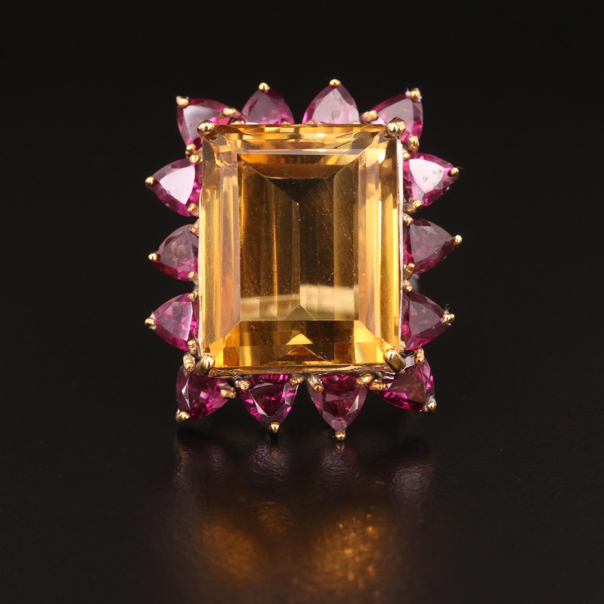 Sterling Citrine and Garnet Ring