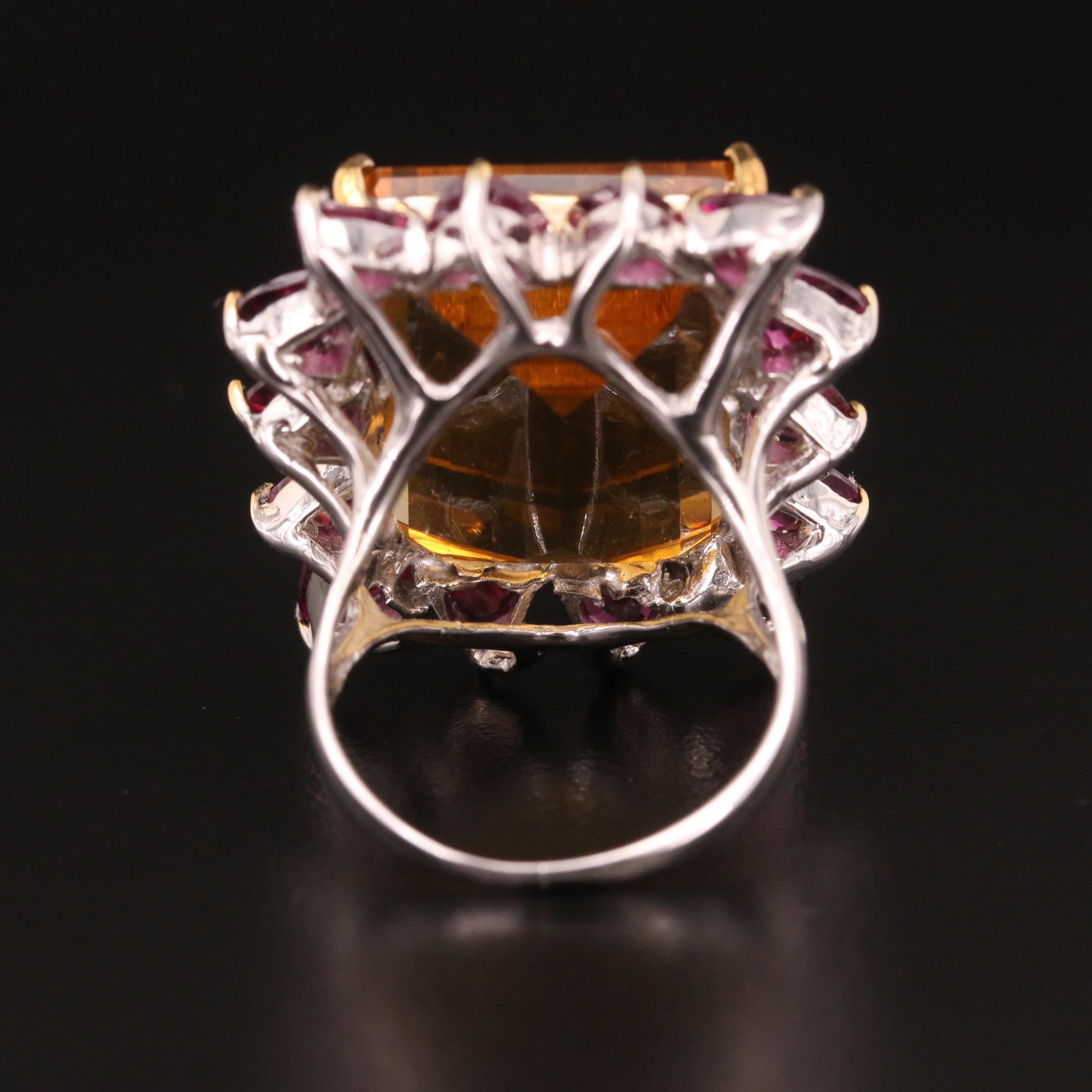 Sterling Citrine and Garnet Ring