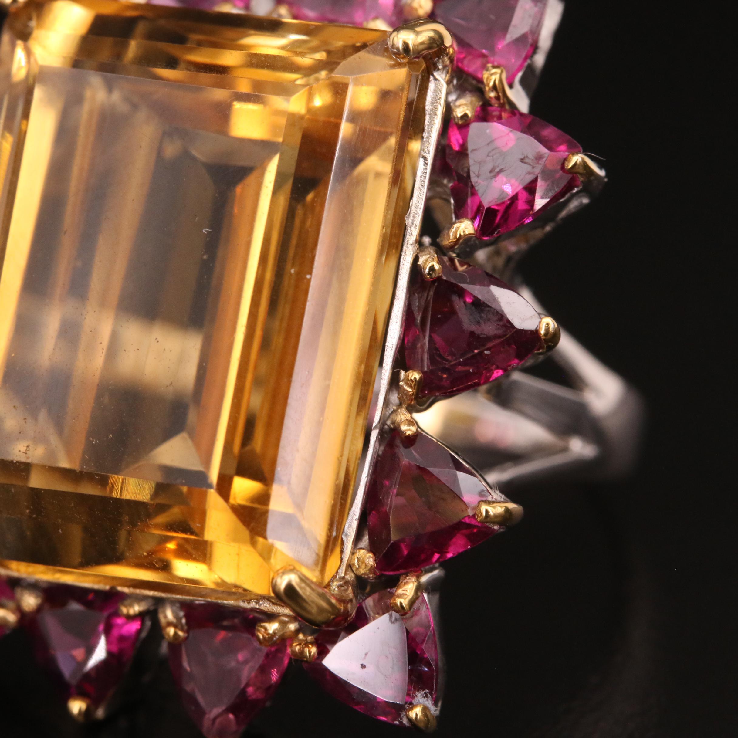 Sterling Citrine and Garnet Ring