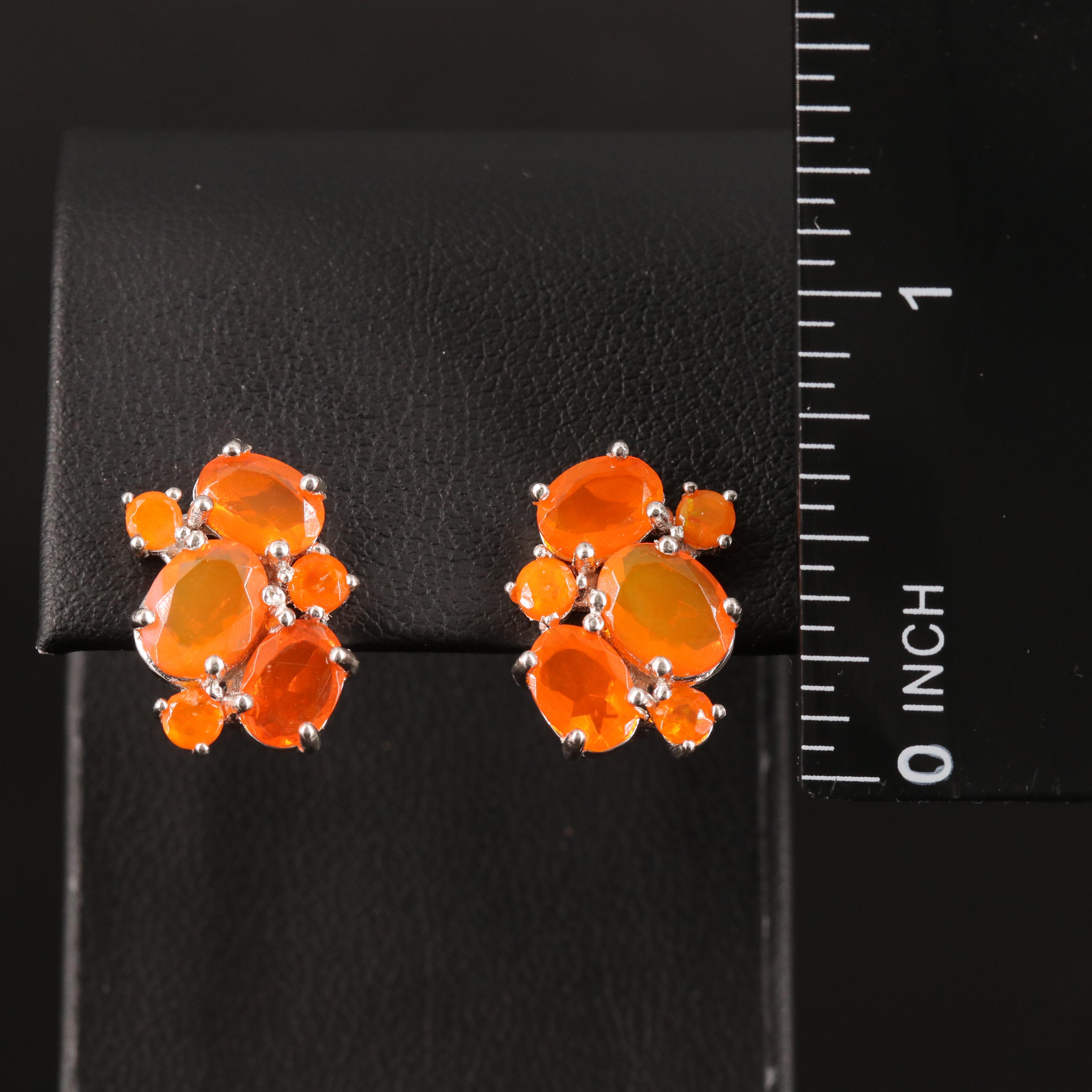Sterling Fire Opal Cluster Earrings