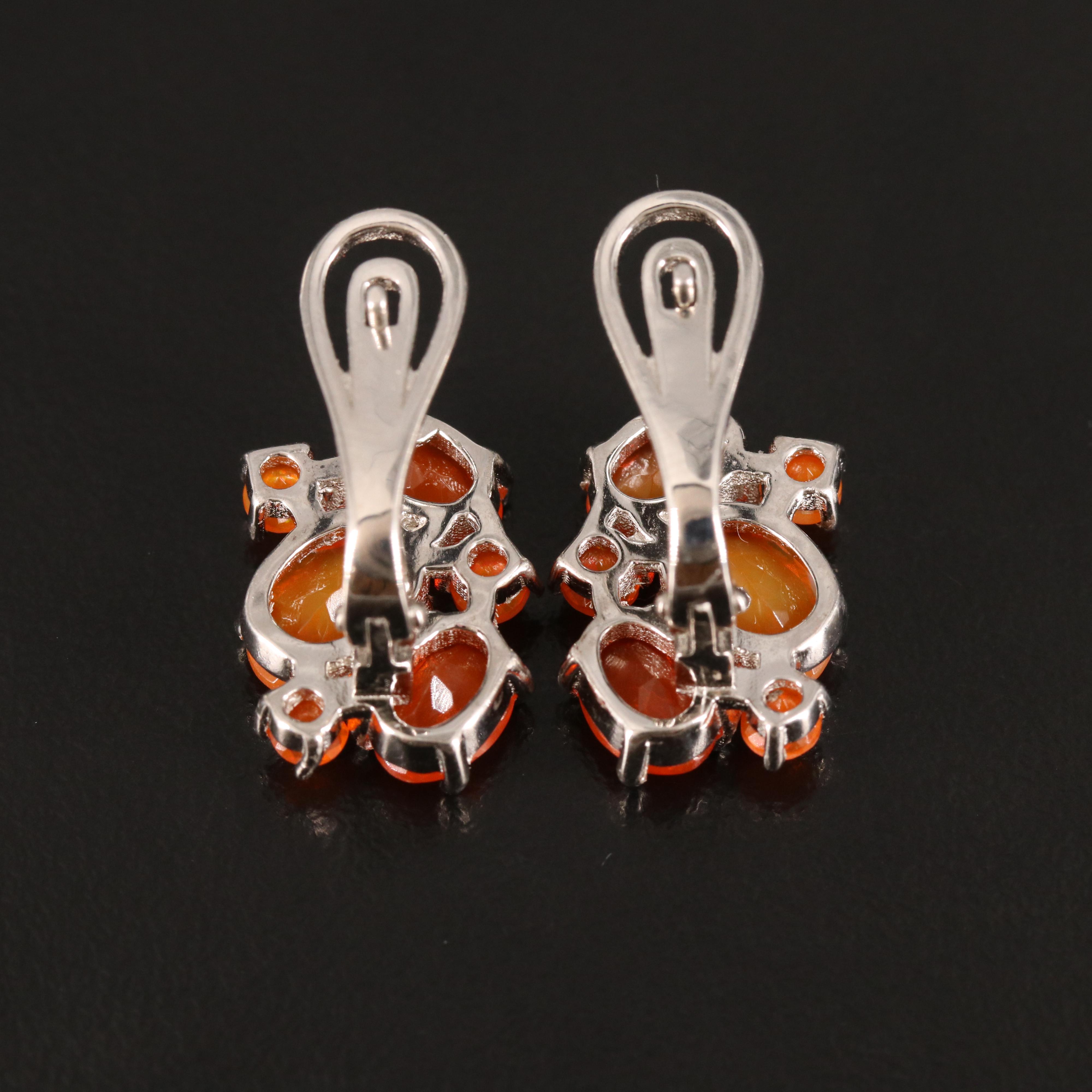 Sterling Fire Opal Cluster Earrings