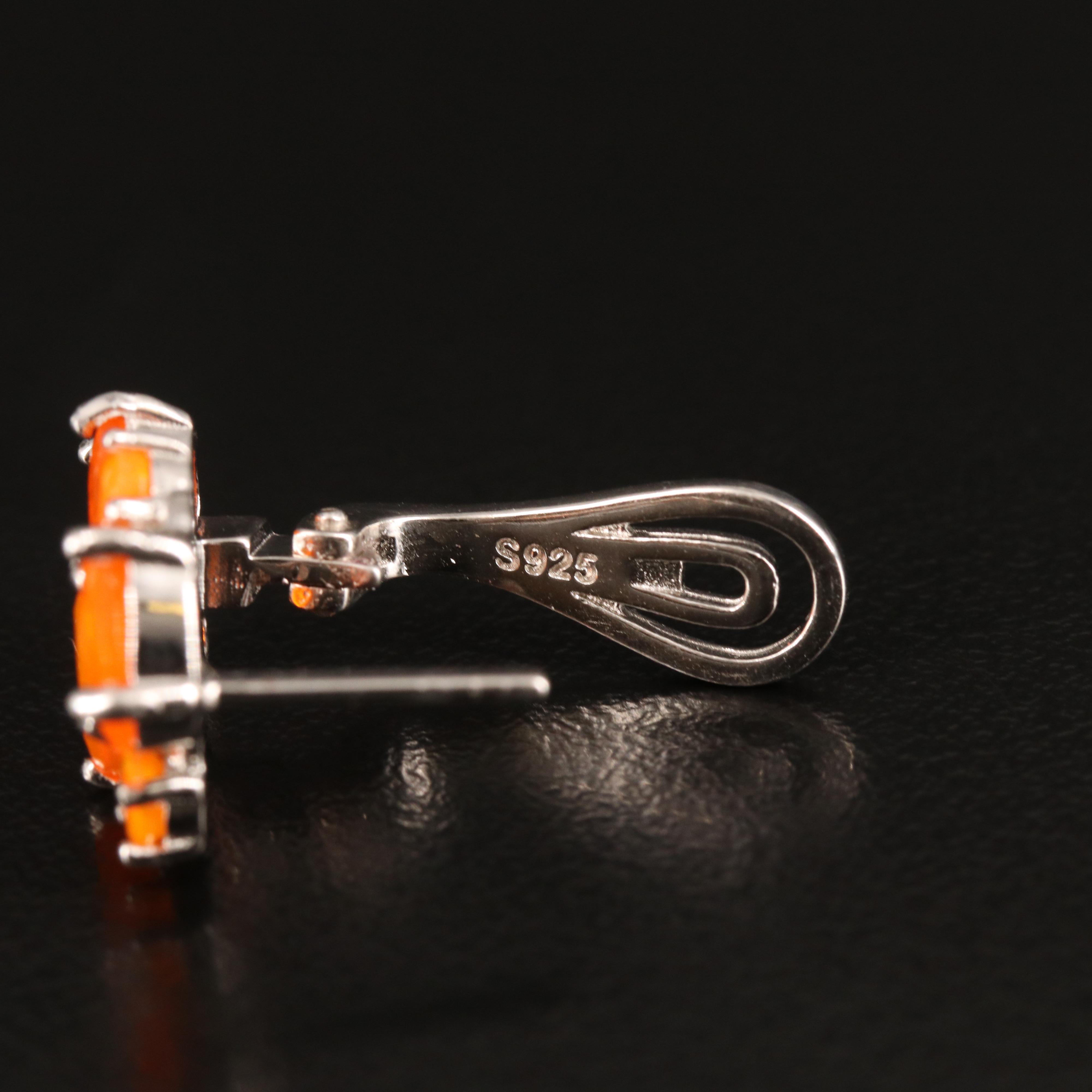 Sterling Fire Opal Cluster Earrings