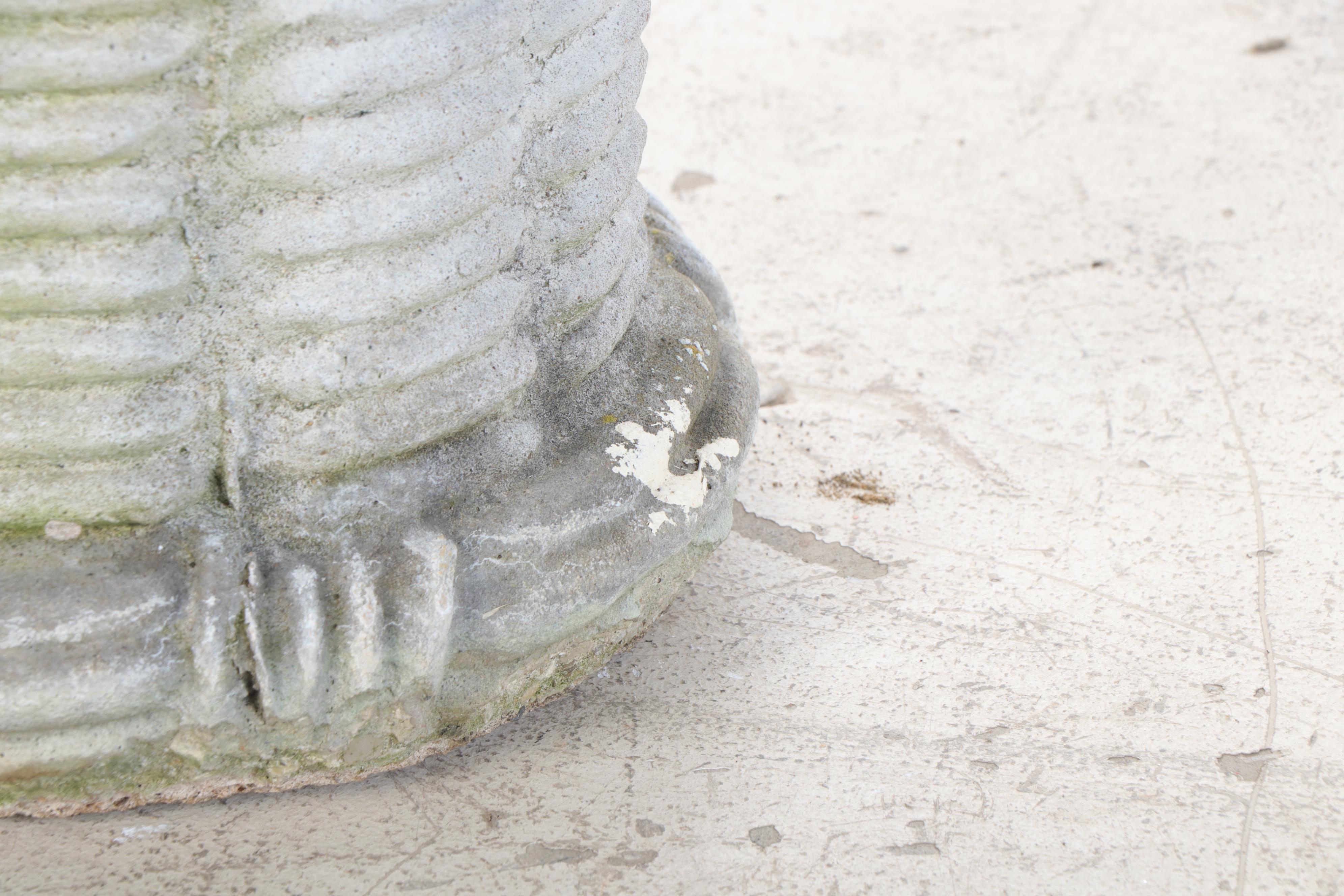 Cast Concrete Basket Form Outdoor Planter with Bird Bath
