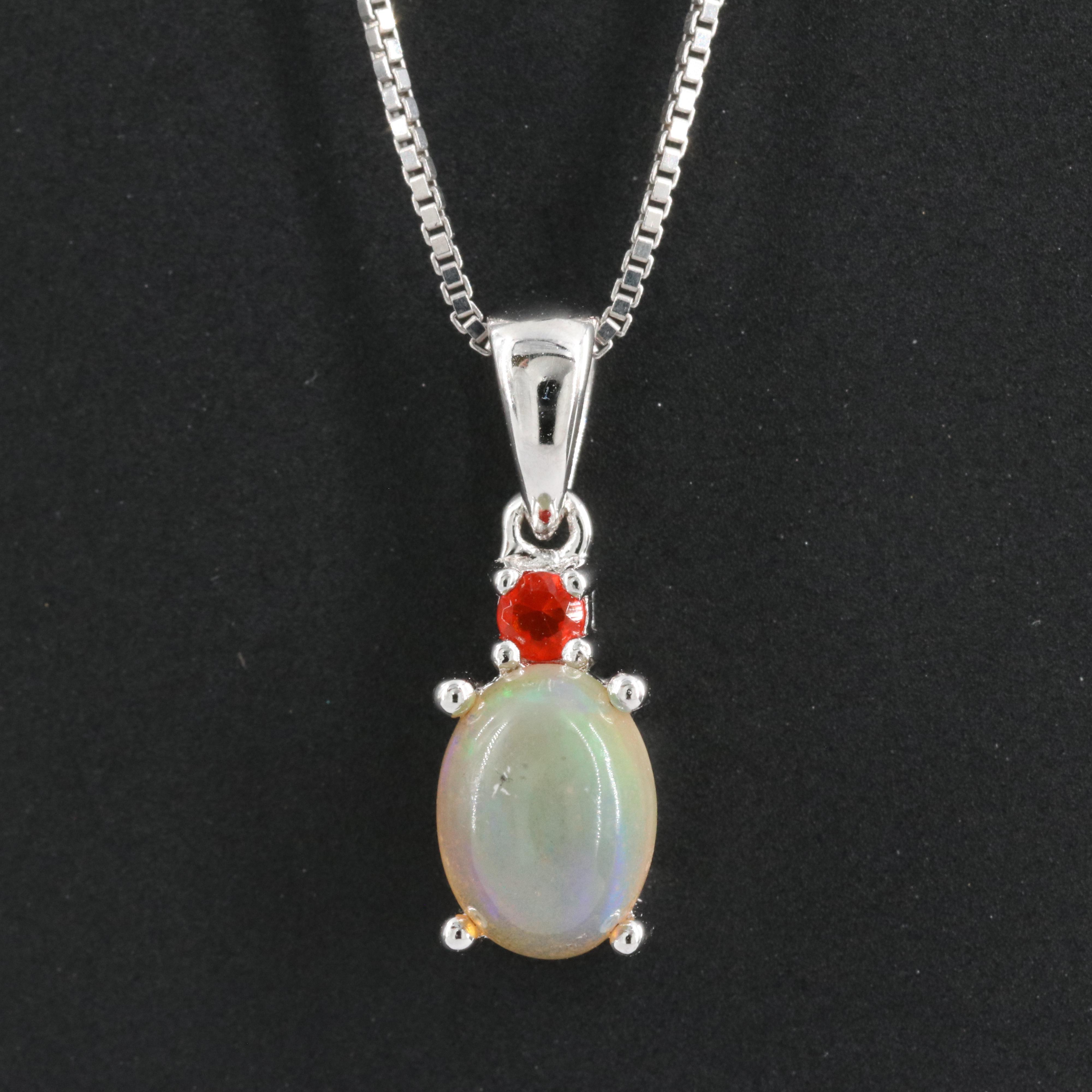 Sterling Opal and Fire Opal Pendant Necklace