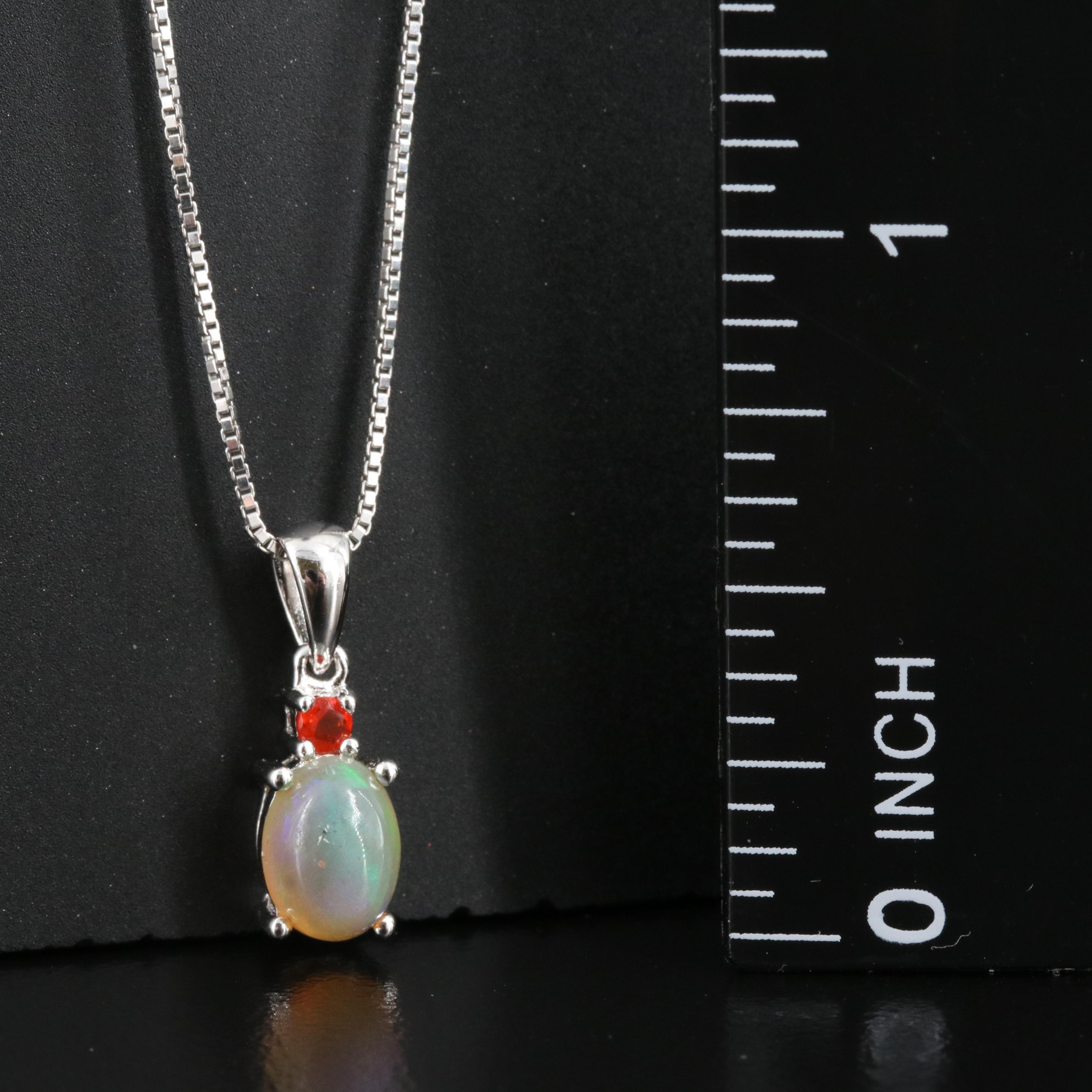 Sterling Opal and Fire Opal Pendant Necklace