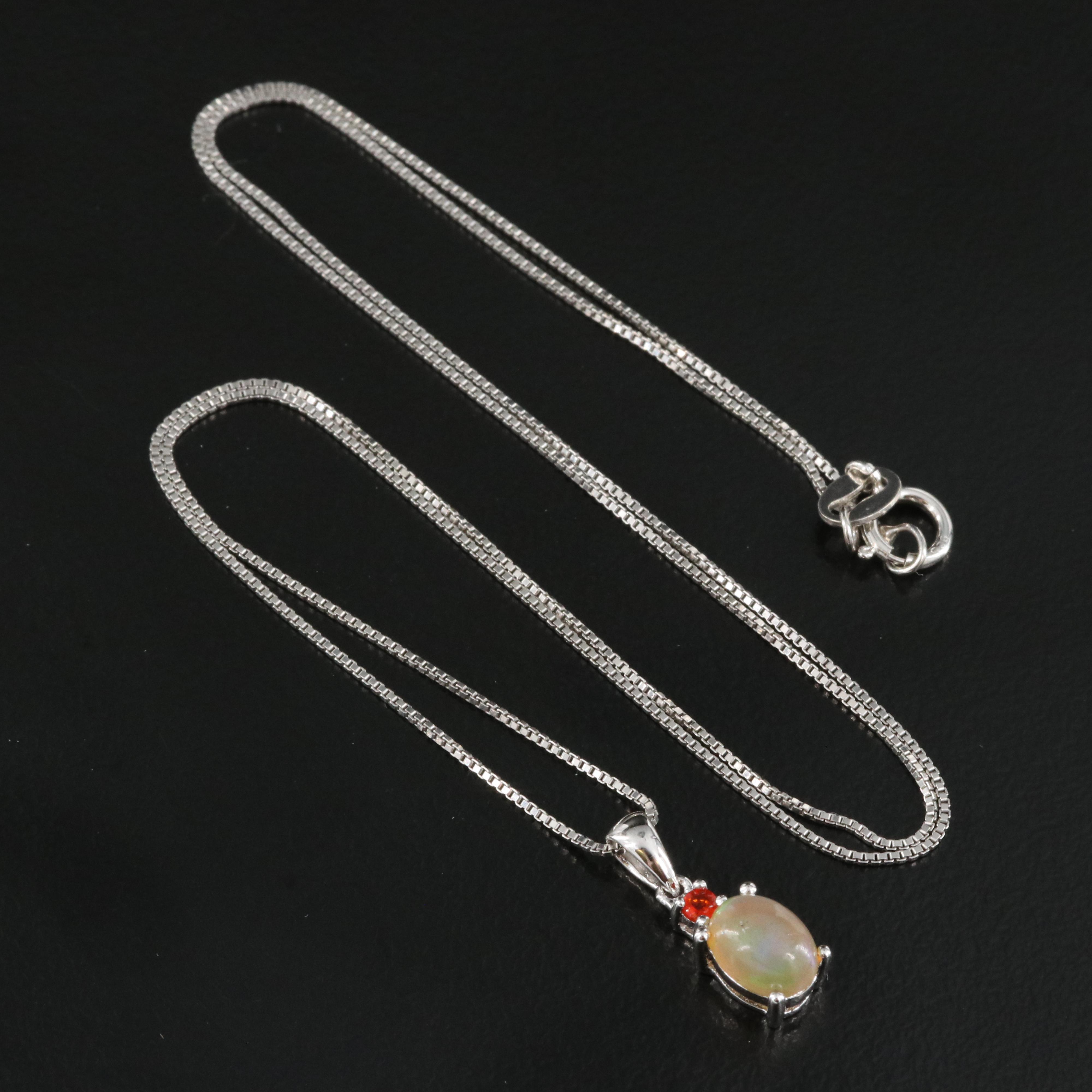 Sterling Opal and Fire Opal Pendant Necklace